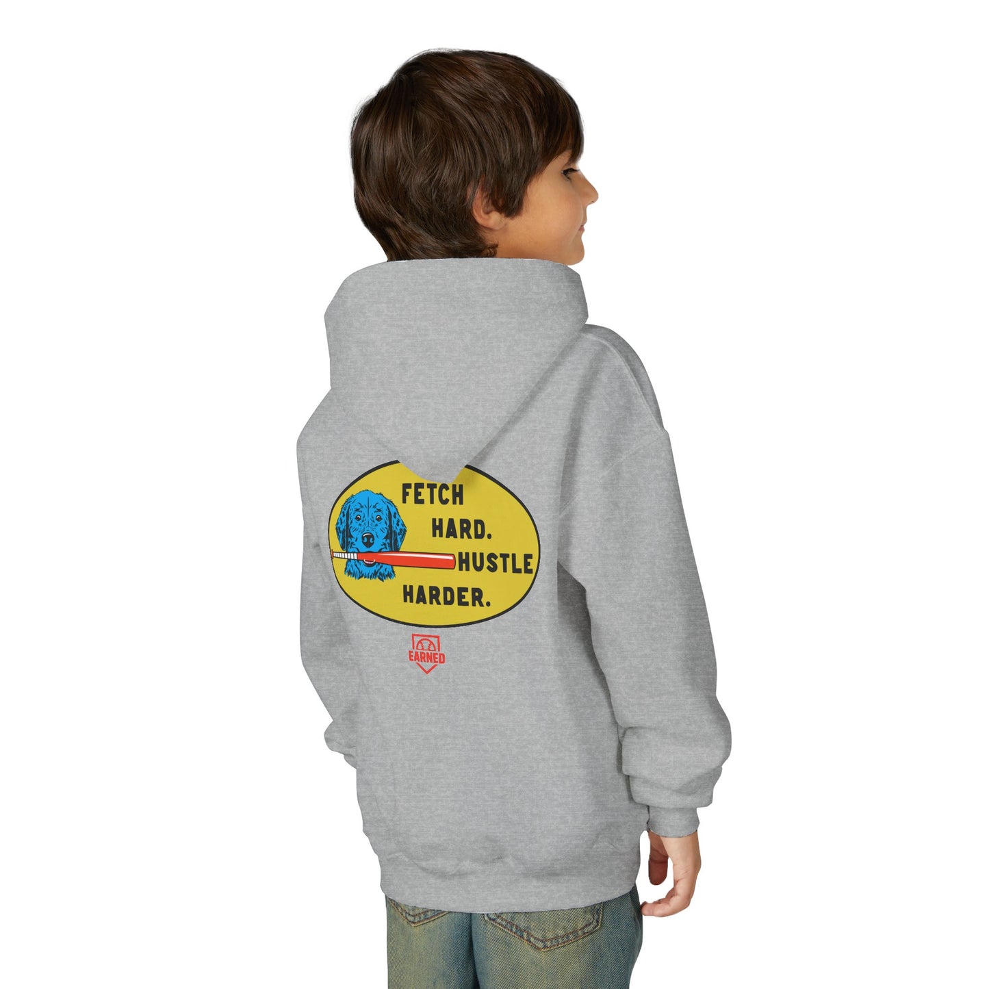 FETCH HARD. HUSTLE HARDER. Youth Hoodie (Red Bat) - BARK PARK Collection