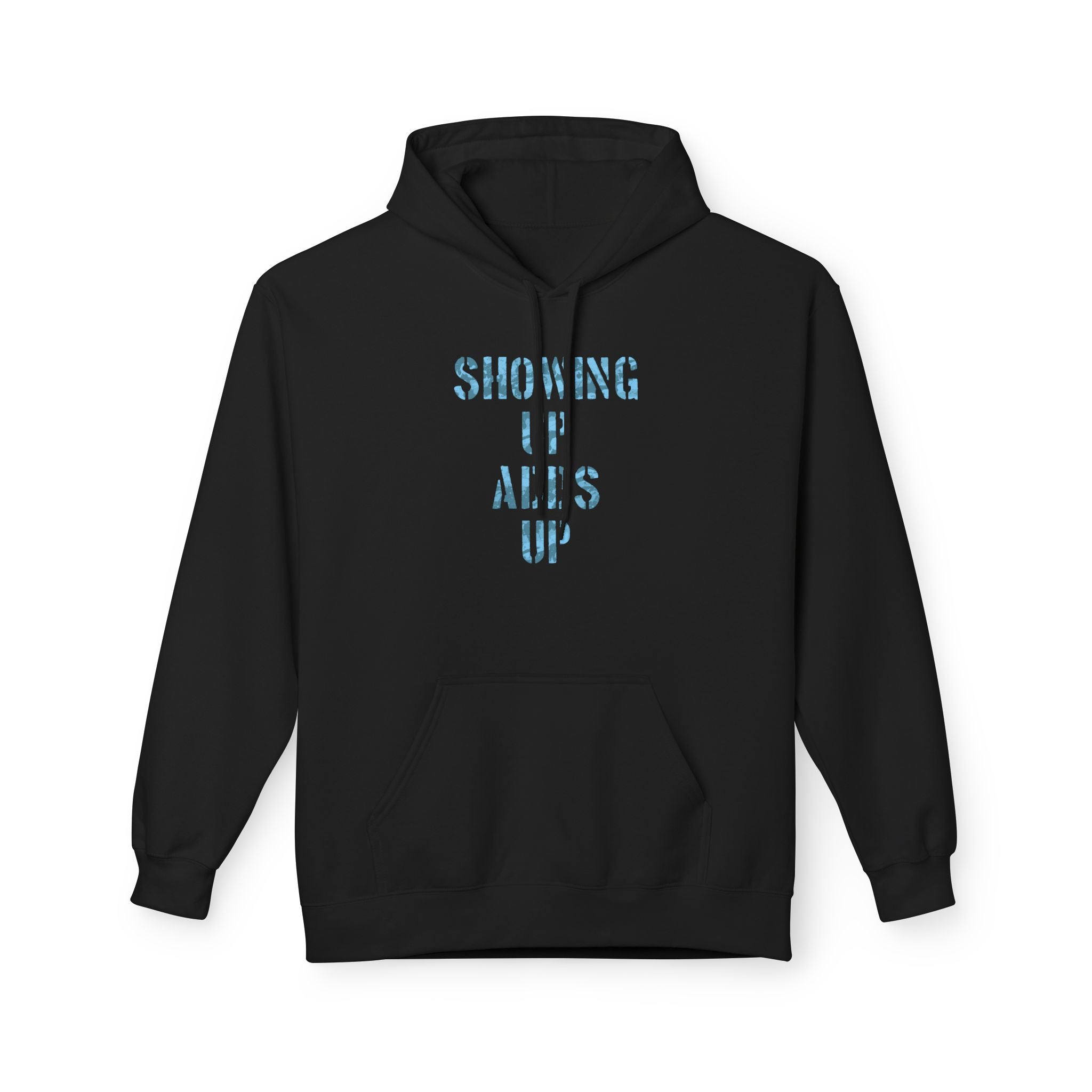 SHOWING UP ADDS UP Adult Hoodie (Blue Camo Logo)