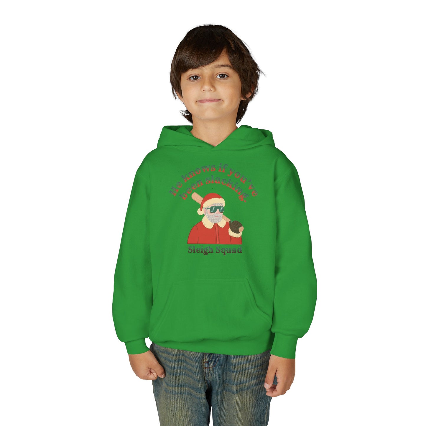 HE KNOWS IF YOU'VE BEEN SLACKING Youth Hoodie - SLEIGH SQUAD Collection