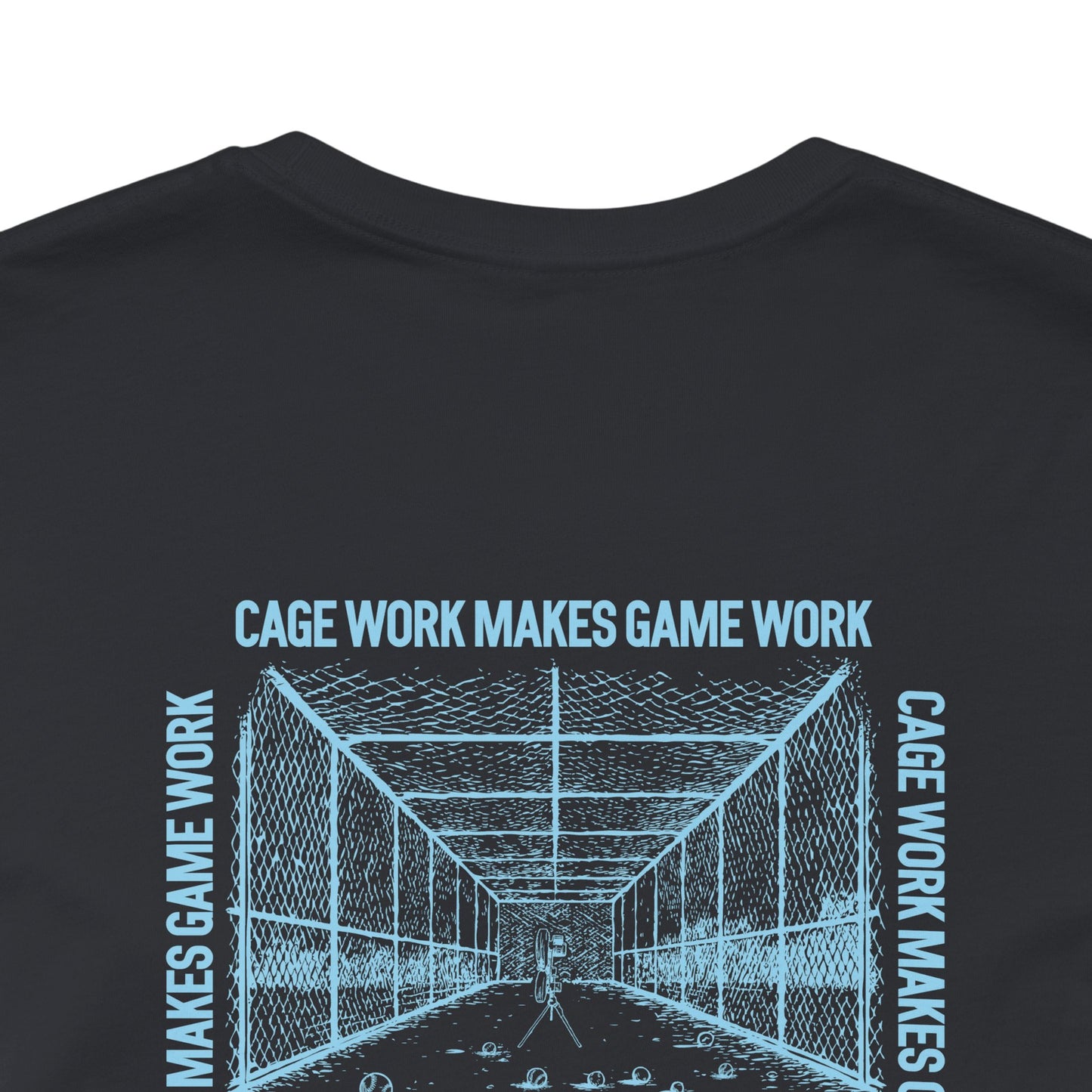 CAGE WORK MAKES GAME WORK Adult Tee (Blue Font)