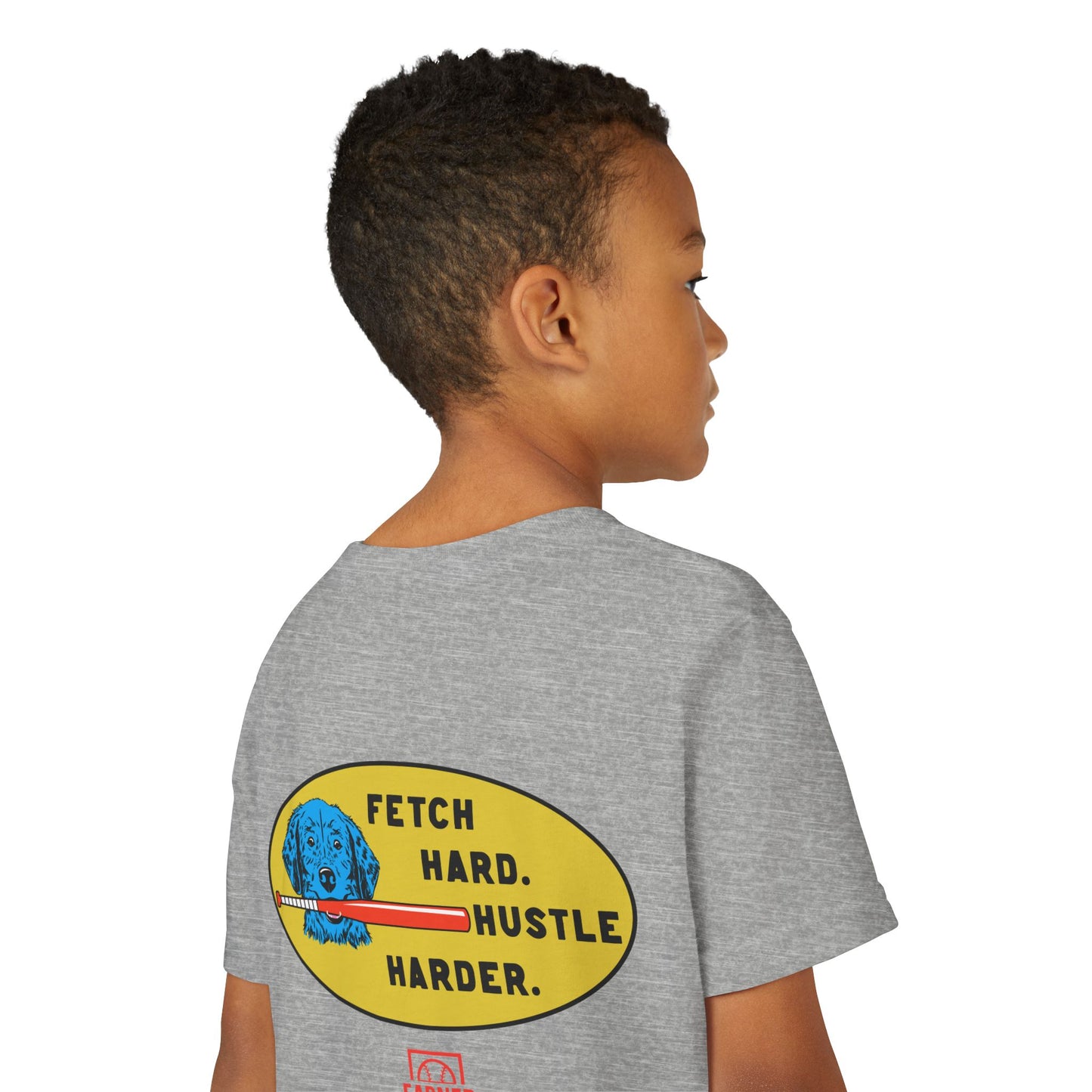 FETCH HARD. HUSTLE HARDER. Youth Tee (Red Bat) - BARK PARK Collection