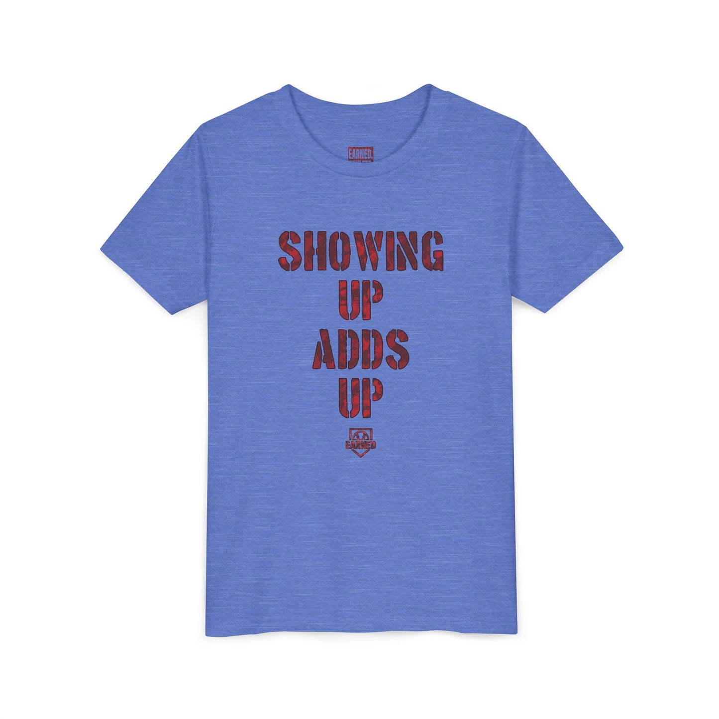 SHOWING UP ADDS UP Youth Tee (Red Camo Font)