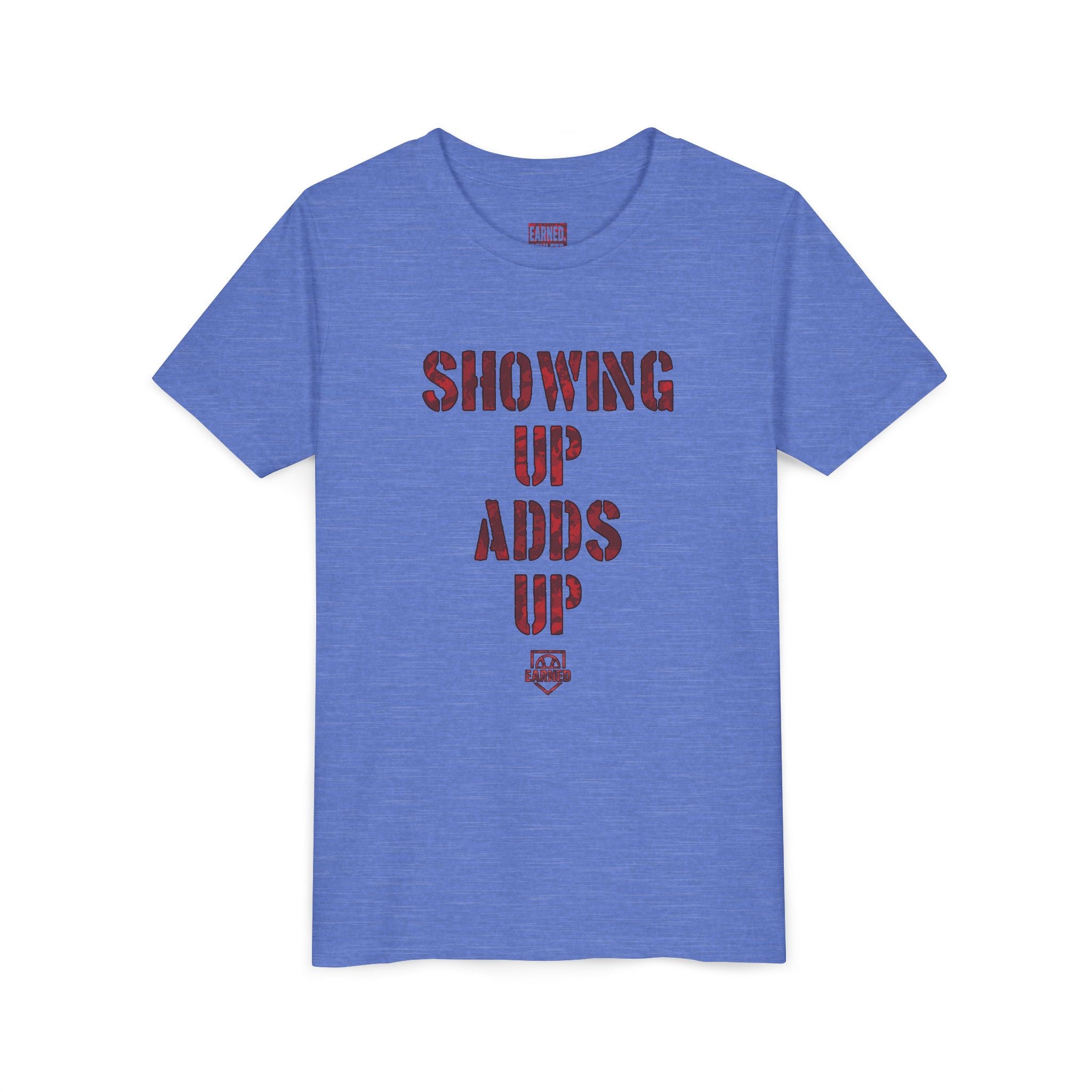 SHOWING UP ADDS UP Youth Tee (Red Camo Font)