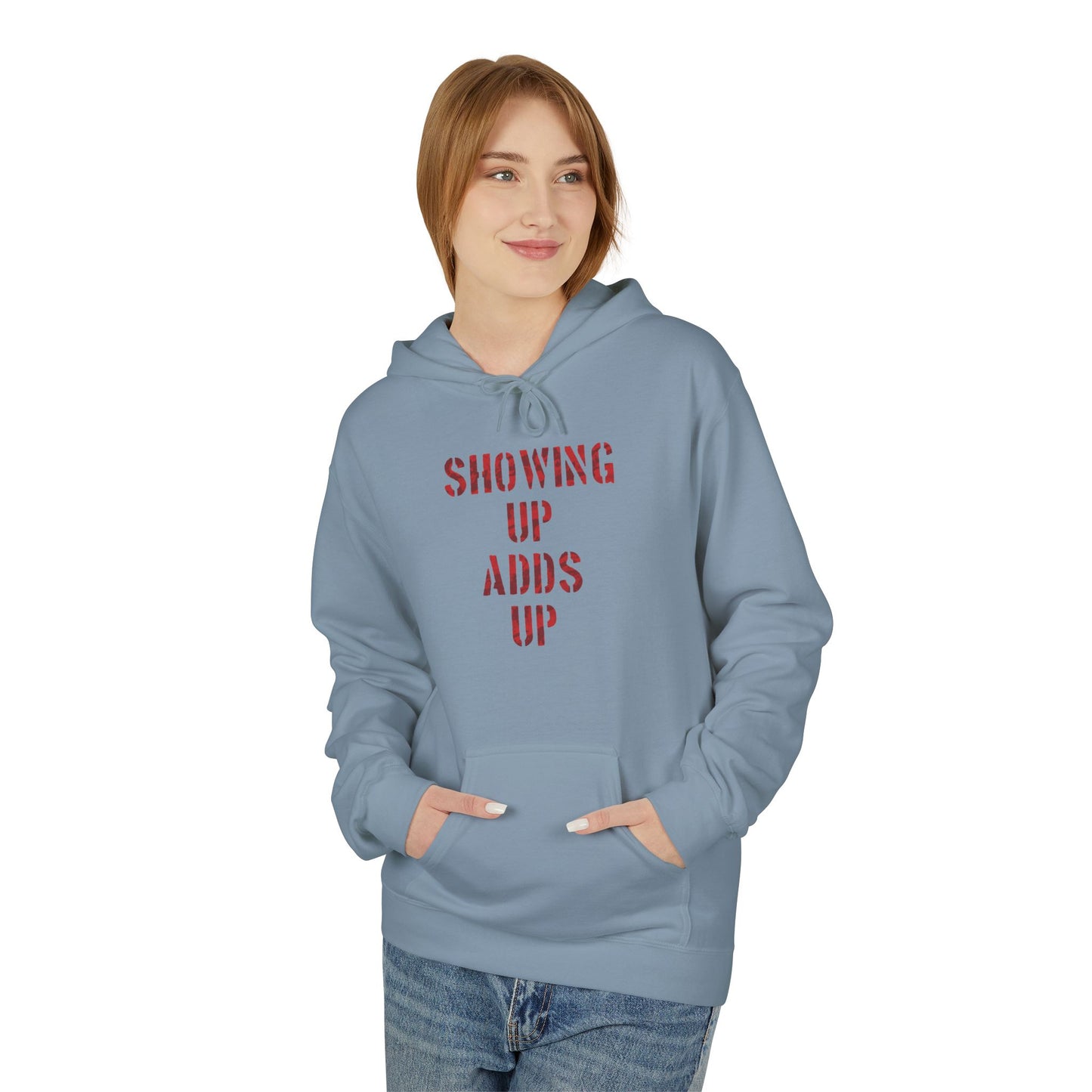 SHOWING UP ADDS UP Adult Hoodie (Red Camo Logo)