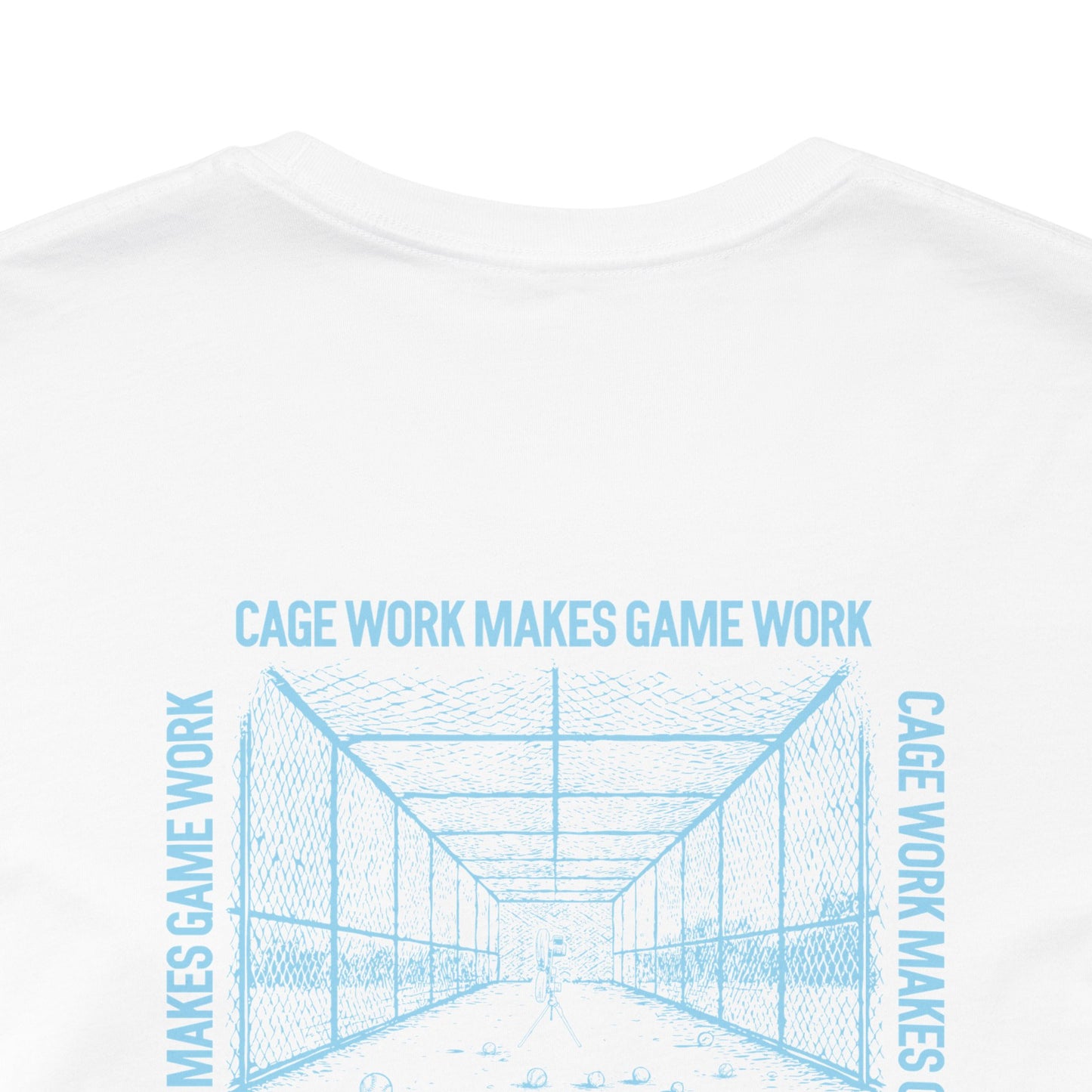 CAGE WORK MAKES GAME WORK Adult Tee (Blue Font)