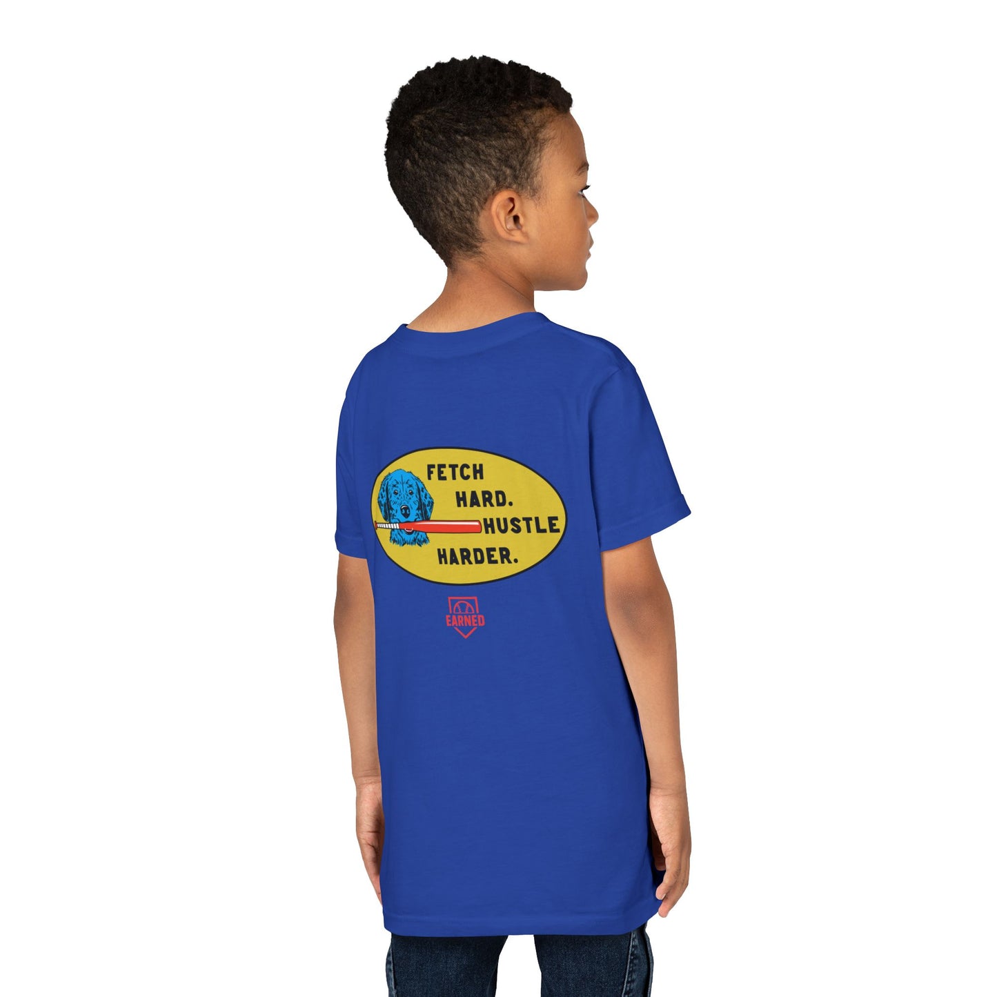 FETCH HARD. HUSTLE HARDER. Youth Tee (Red Bat) - BARK PARK Collection