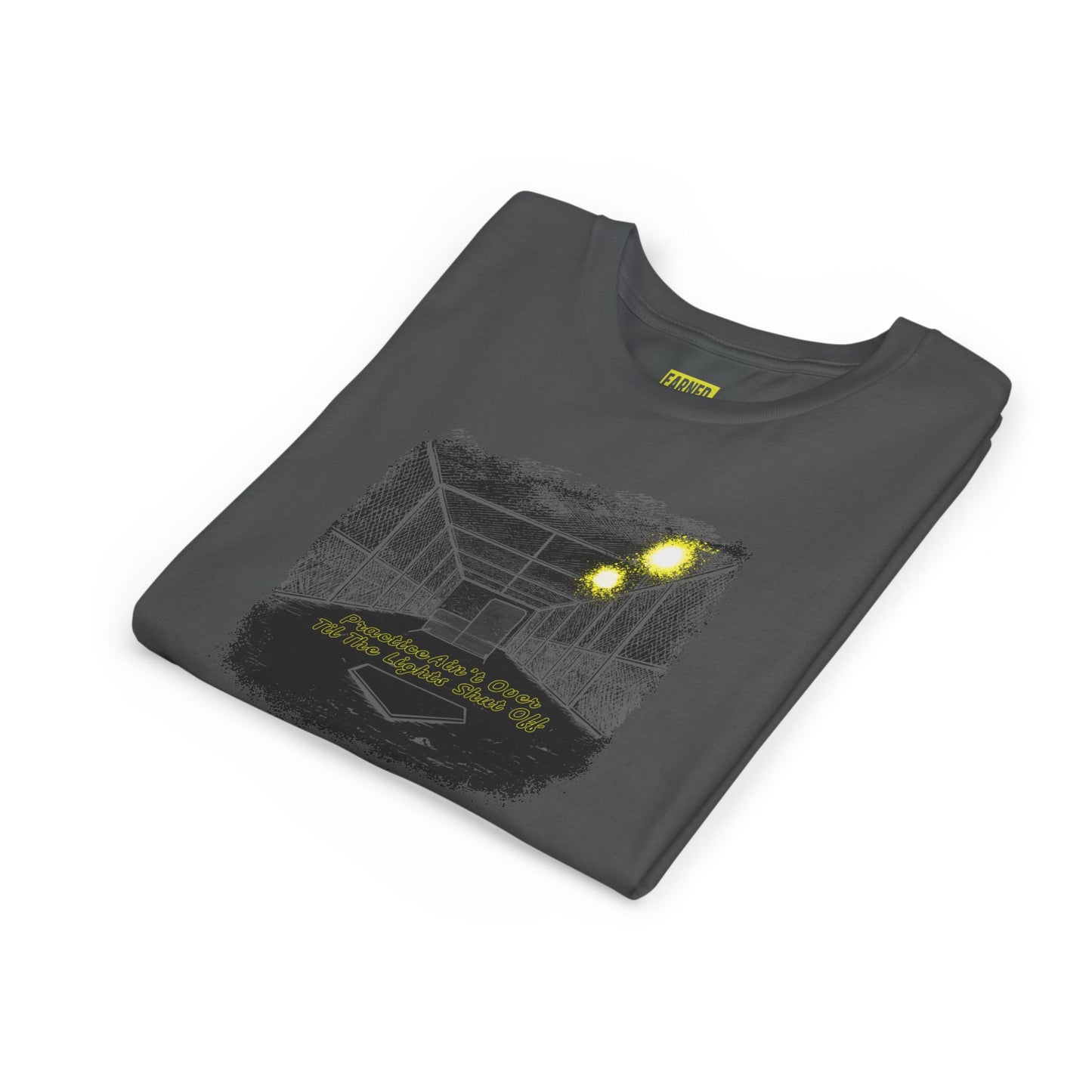 PRACTICE AIN'T OVER TILL THE LIGHTS SHUT OFF Youth Tee (Dark)