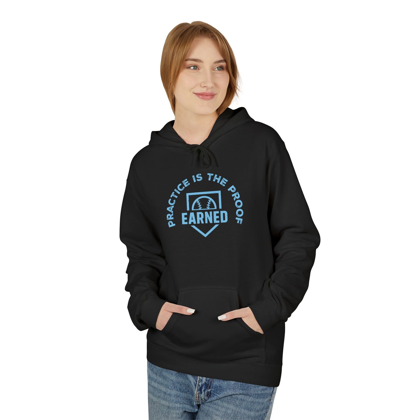 PRACTICE IS THE PROOF Hoodie (Light Blue Font)