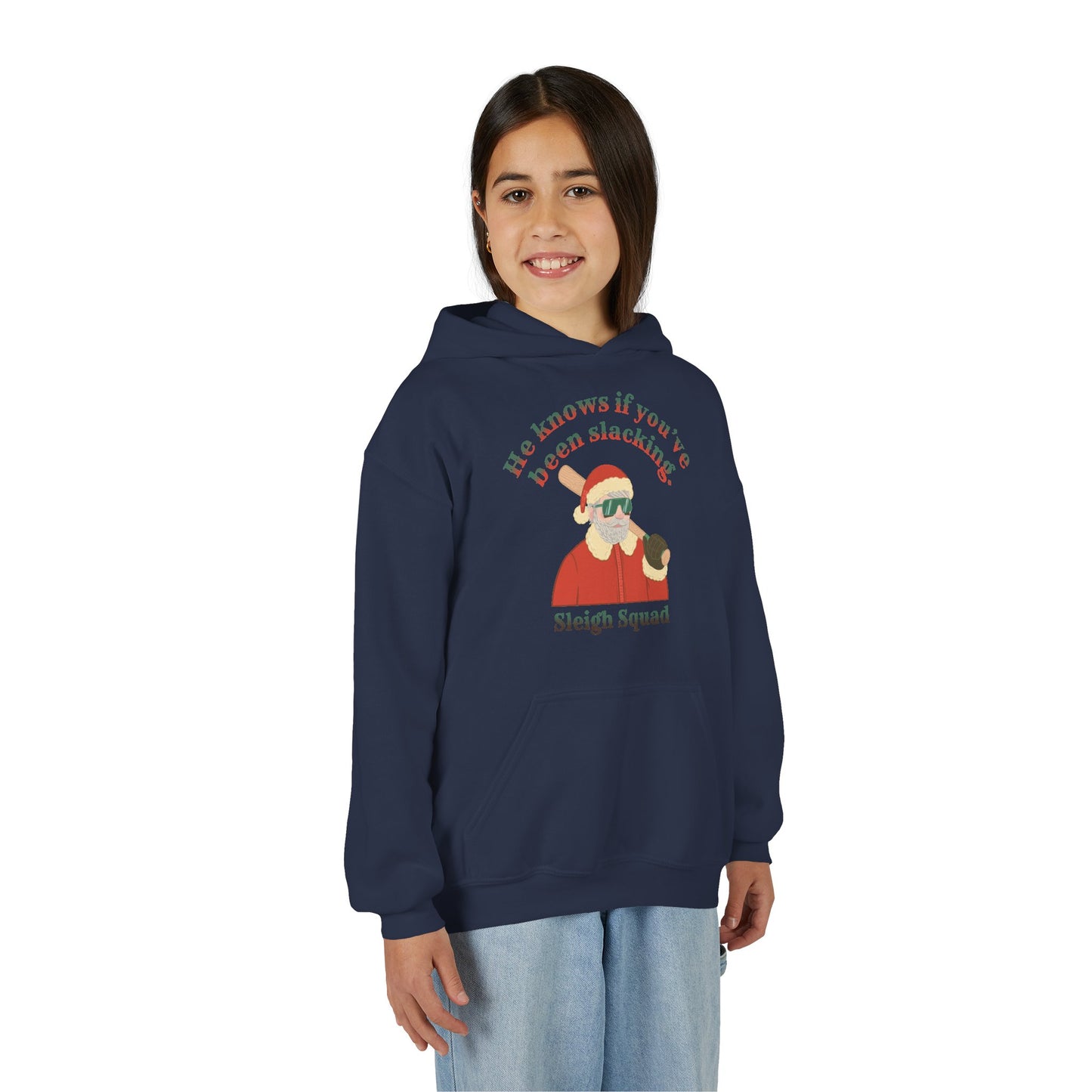 HE KNOWS IF YOU'VE BEEN SLACKING Youth Hoodie - SLEIGH SQUAD Collection