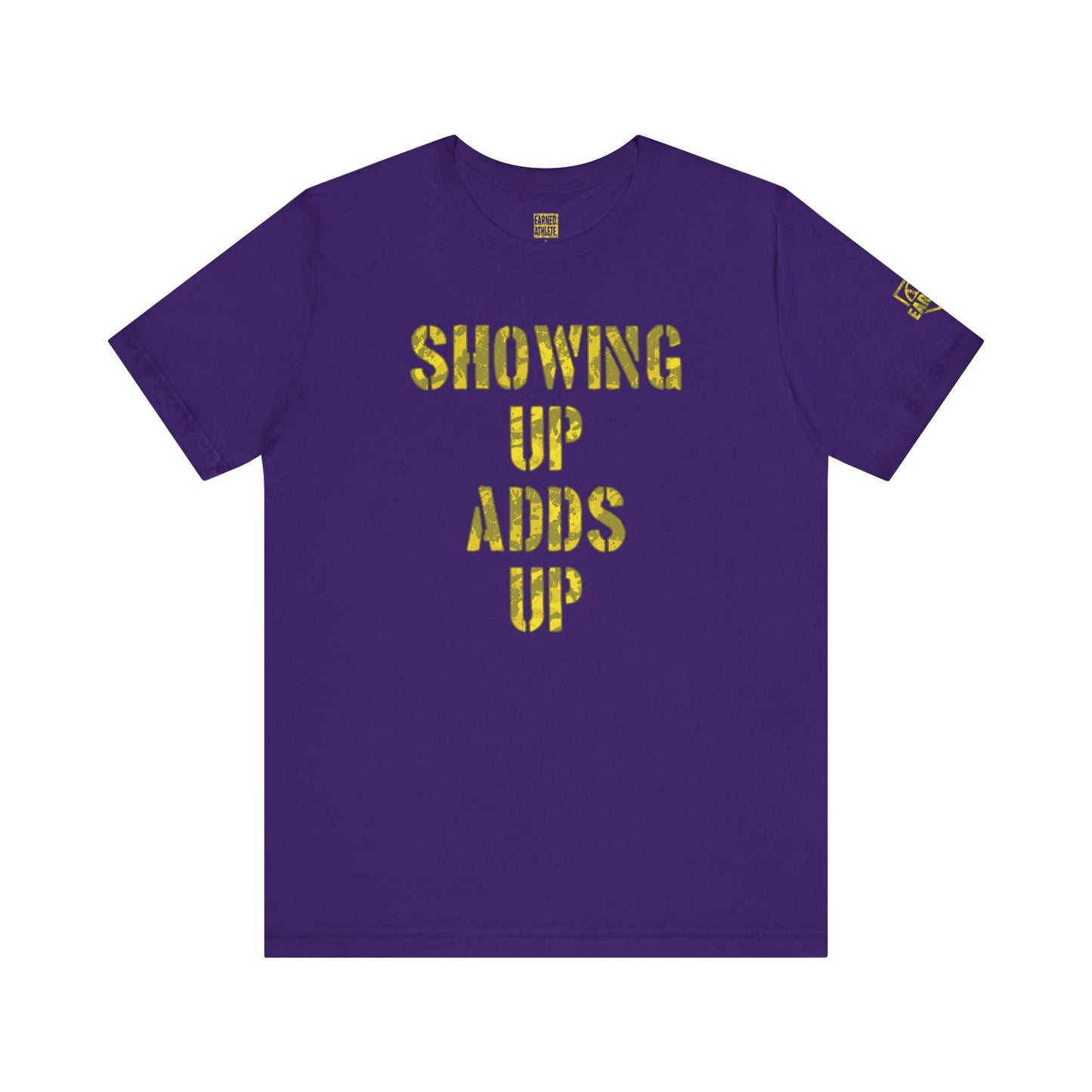 SHOWING UP ADDS UP Tee (Yellow Camo Font)