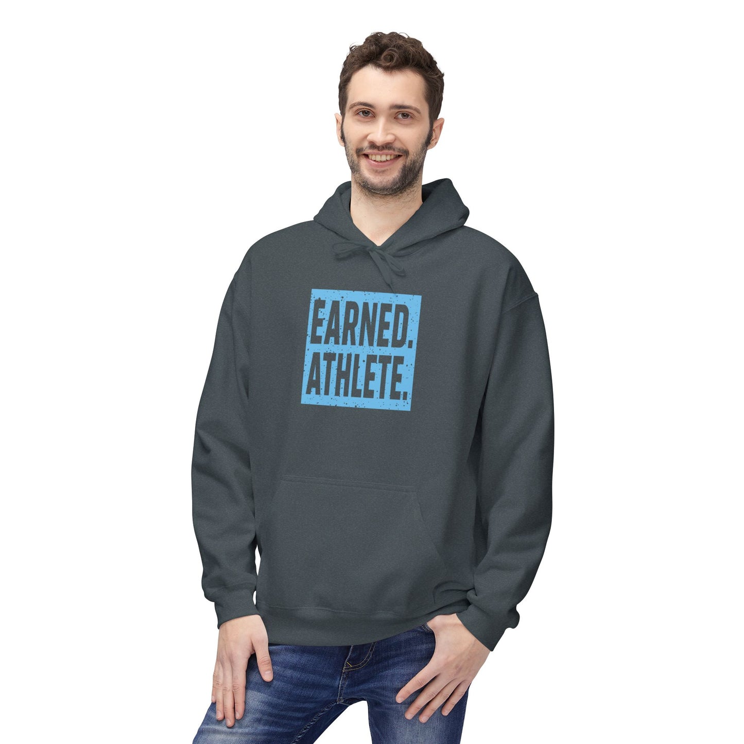 EARNED. ATHLETE. Hoodie (Light Blue Logo)