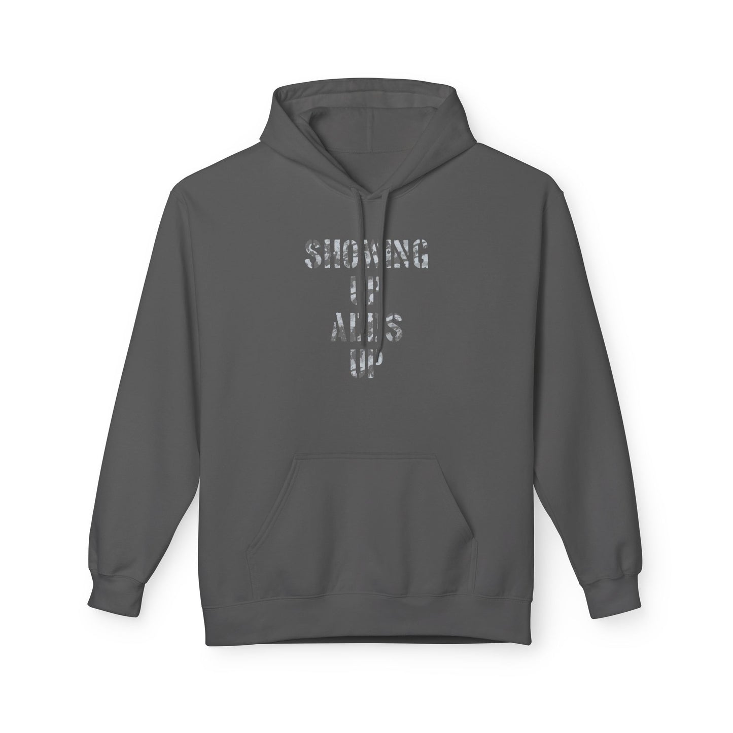 SHOWING UP ADDS UP Adult Hoodie (Grey Camo Logo)