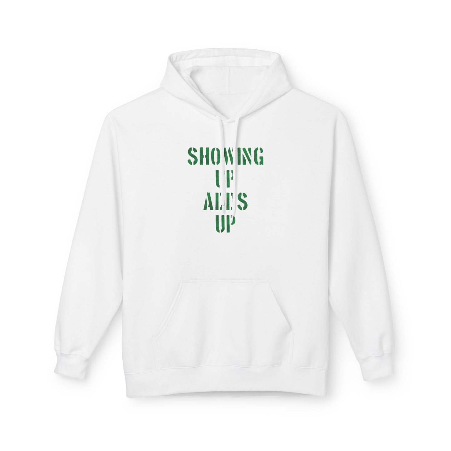 SHOWING UP ADDS UP Adult Hoodie (Green Camo Logo)