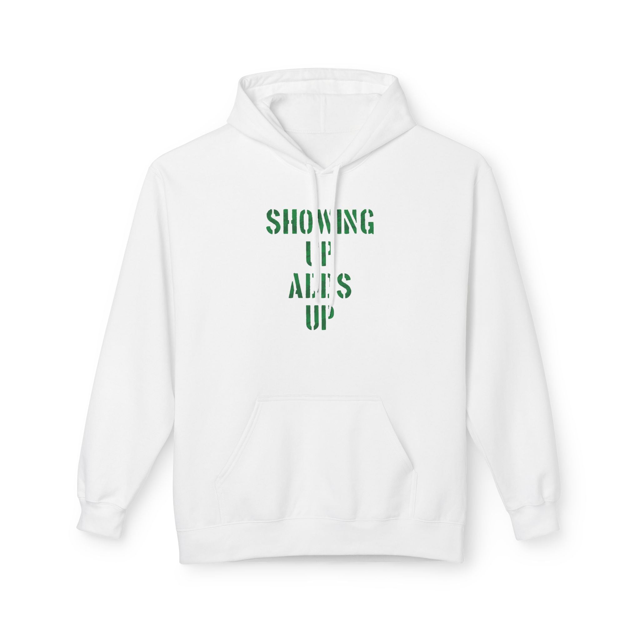 SHOWING UP ADDS UP Adult Hoodie (Green Camo Logo)
