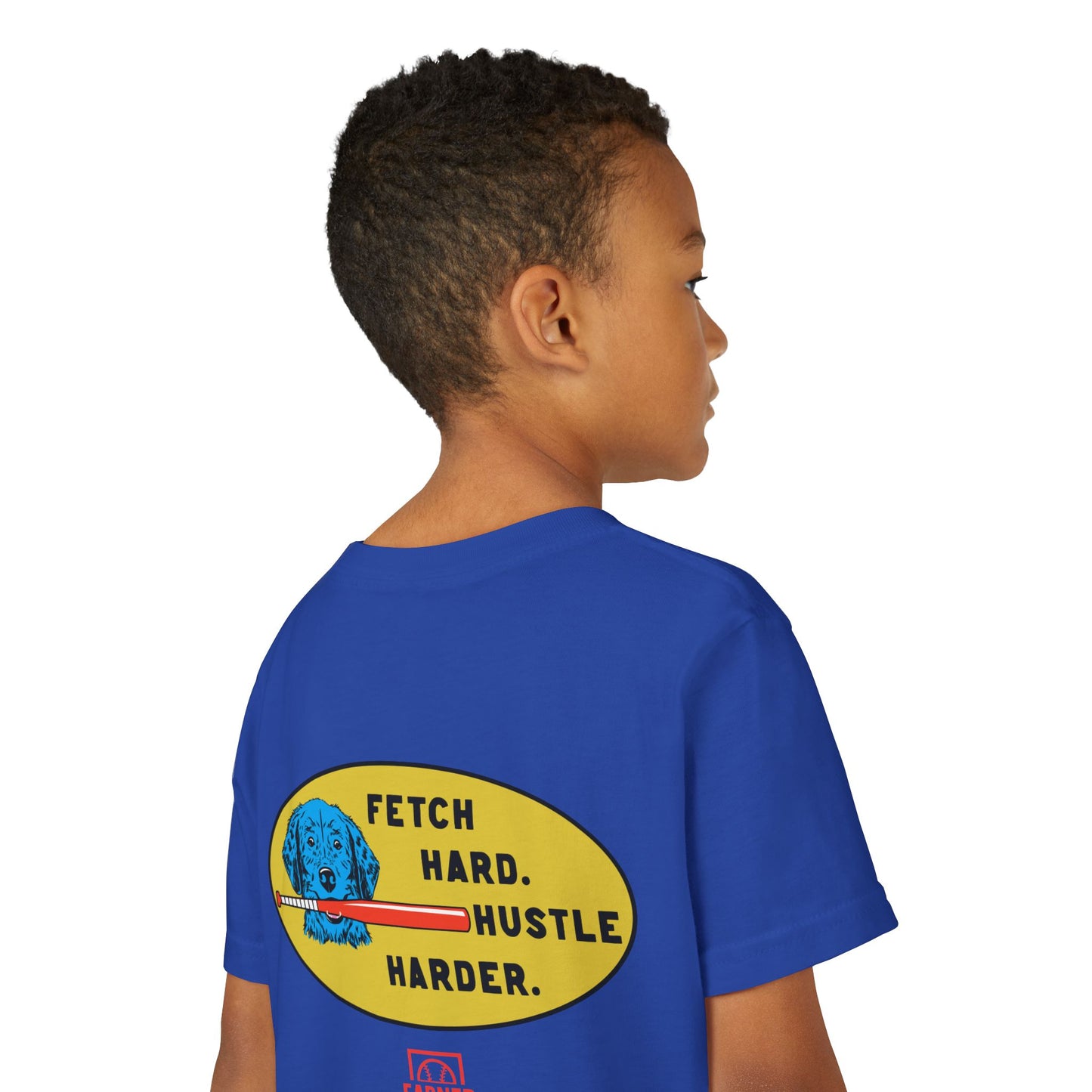 FETCH HARD. HUSTLE HARDER. Youth Tee (Red Bat) - BARK PARK Collection