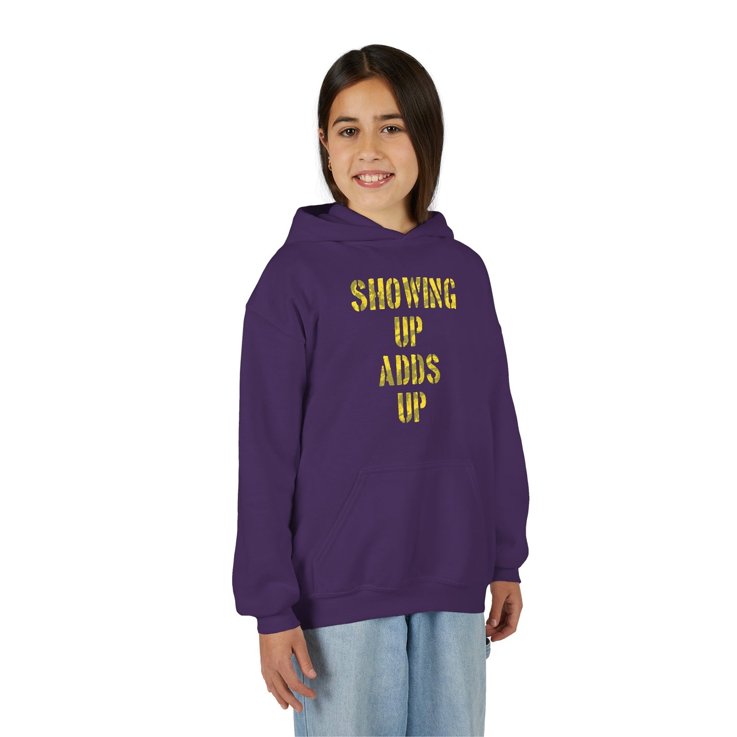 SHOWING UP ADDS UP Youth Hoodie (Yellow Camo Logo)