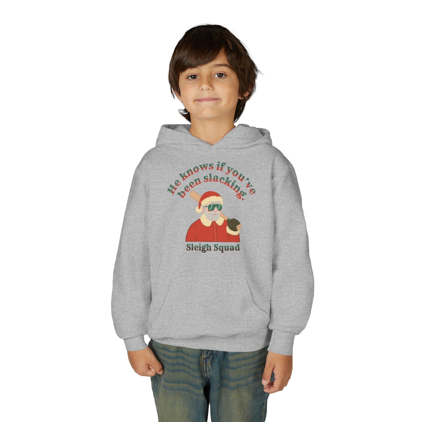 HE KNOWS IF YOU'VE BEEN SLACKING Youth Hoodie - SLEIGH SQUAD Collection
