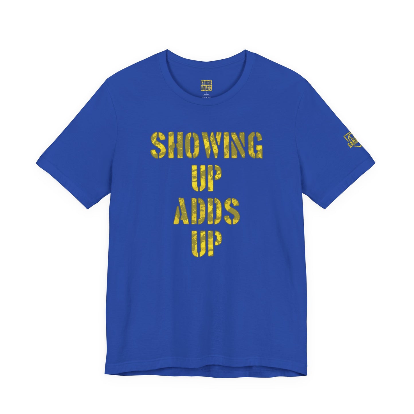 SHOWING UP ADDS UP Tee (Yellow Camo Font)