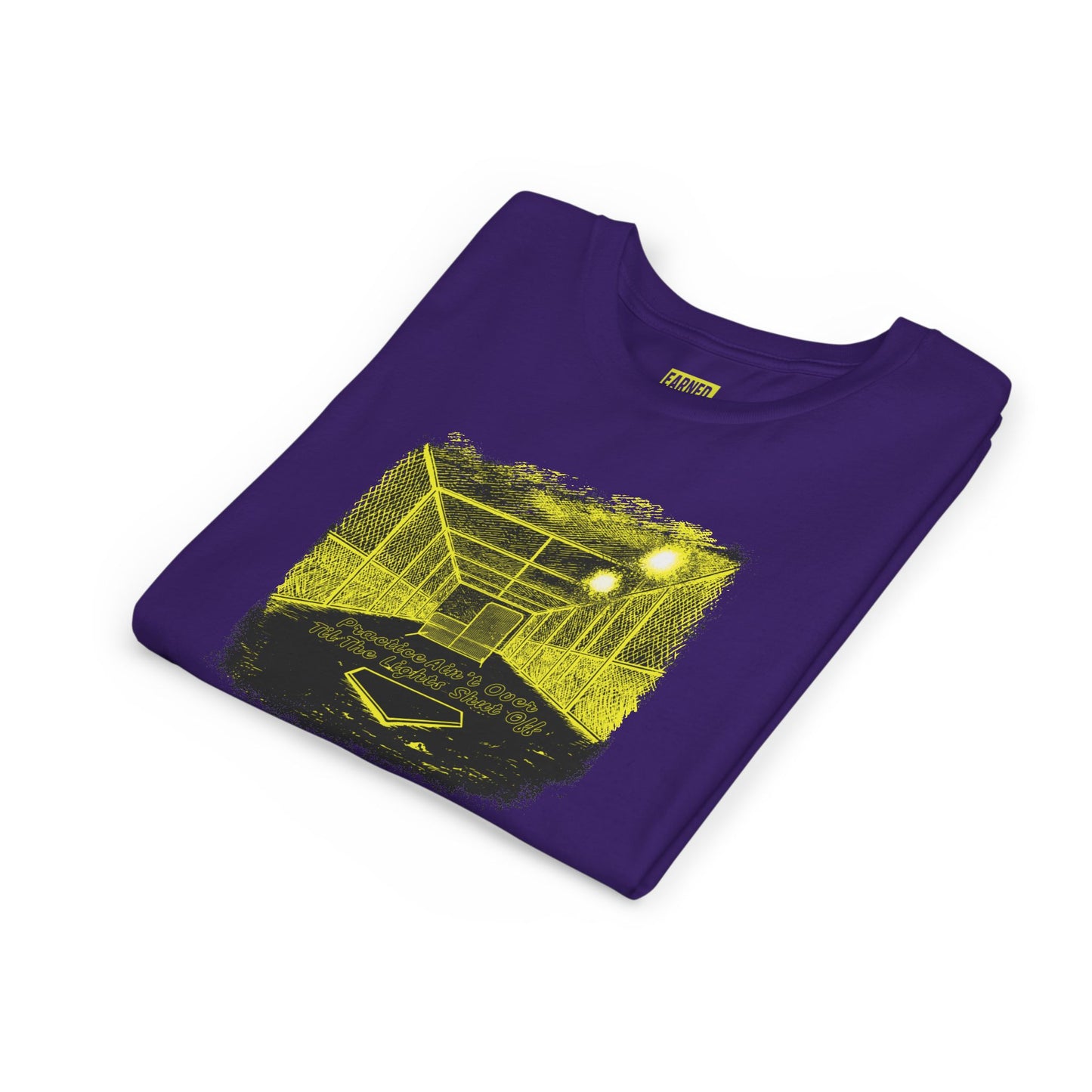 PRACTICE AIN'T OVER TILL THE LIGHTS SHUT OFF Youth Tee (Yellow Font)