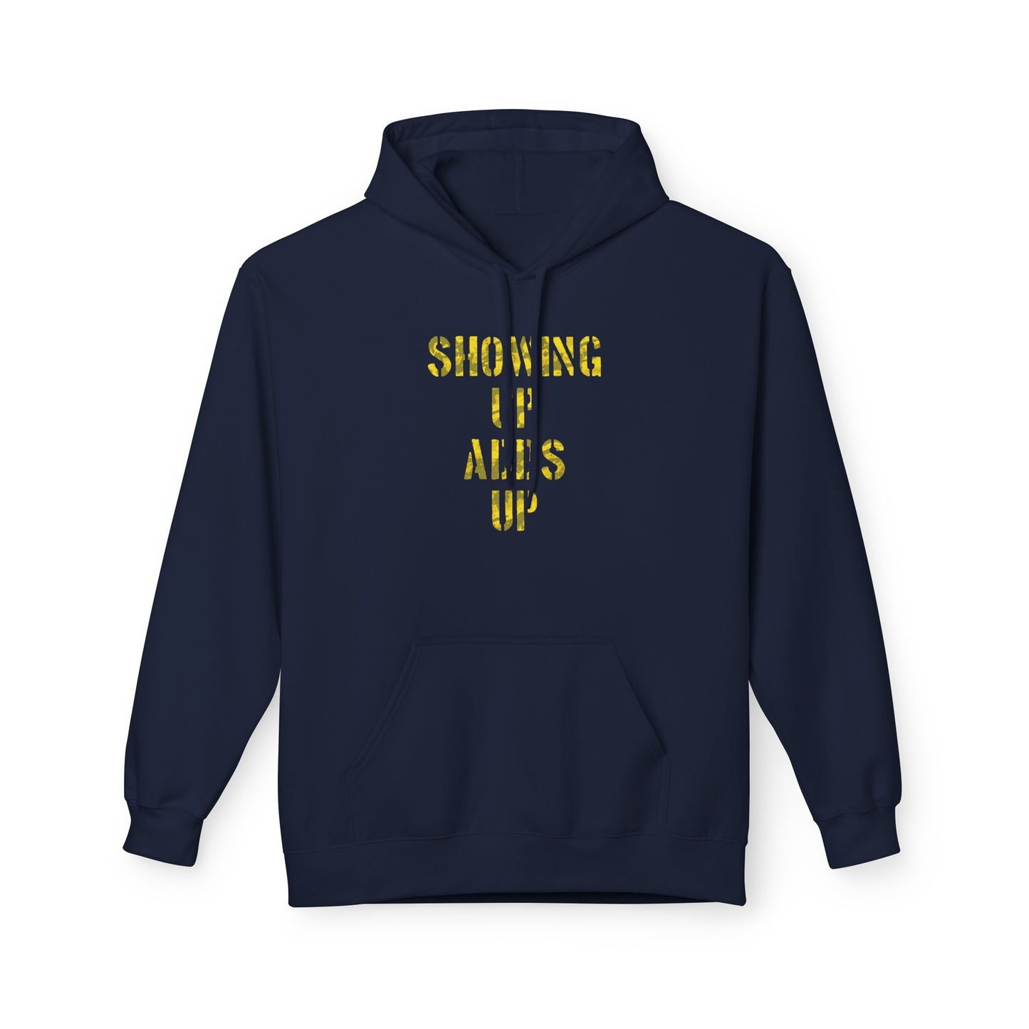 SHOWING UP ADDS UP Adult Hoodie (Yellow Camo Logo)