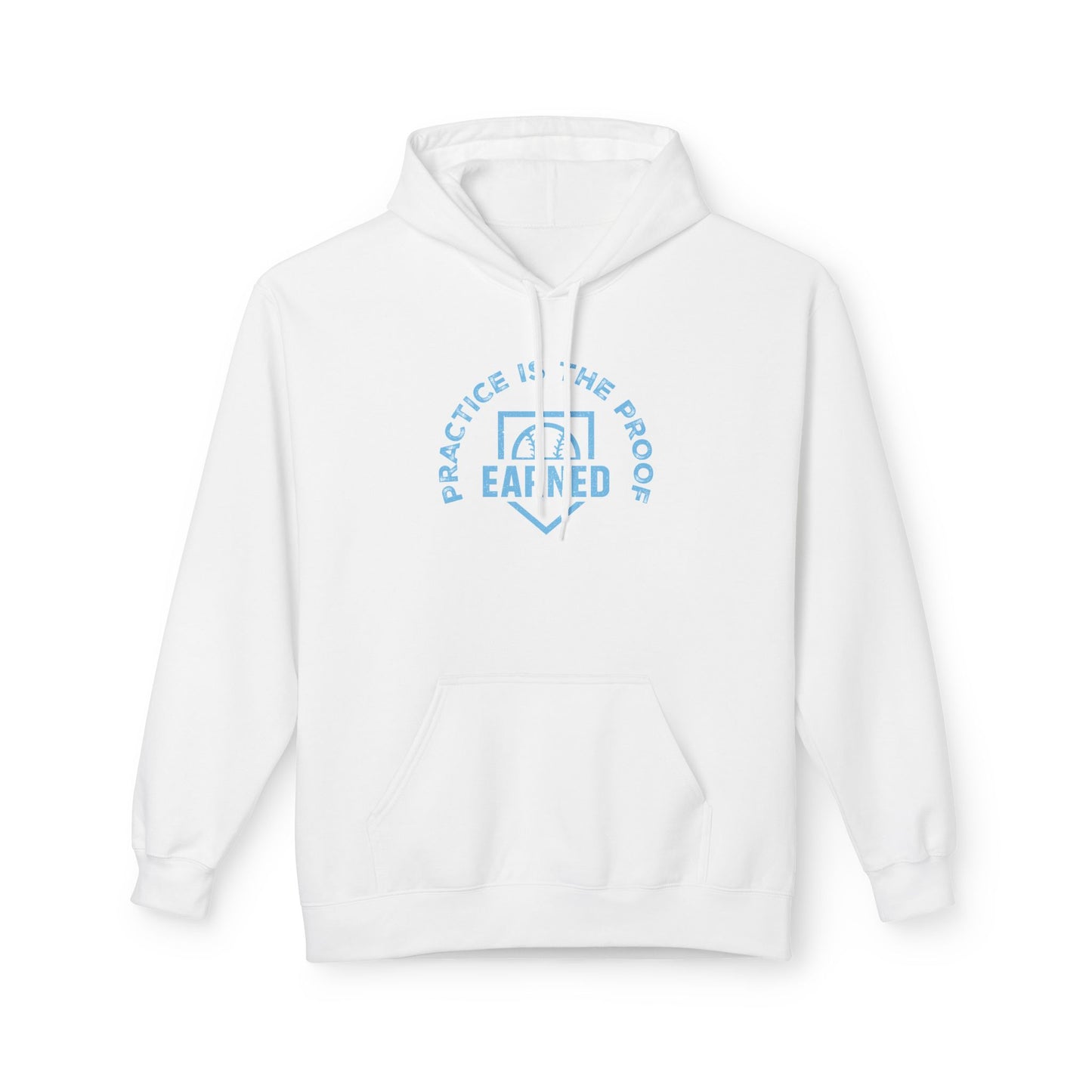 PRACTICE IS THE PROOF Adult Hoodie (Light Blue Font)