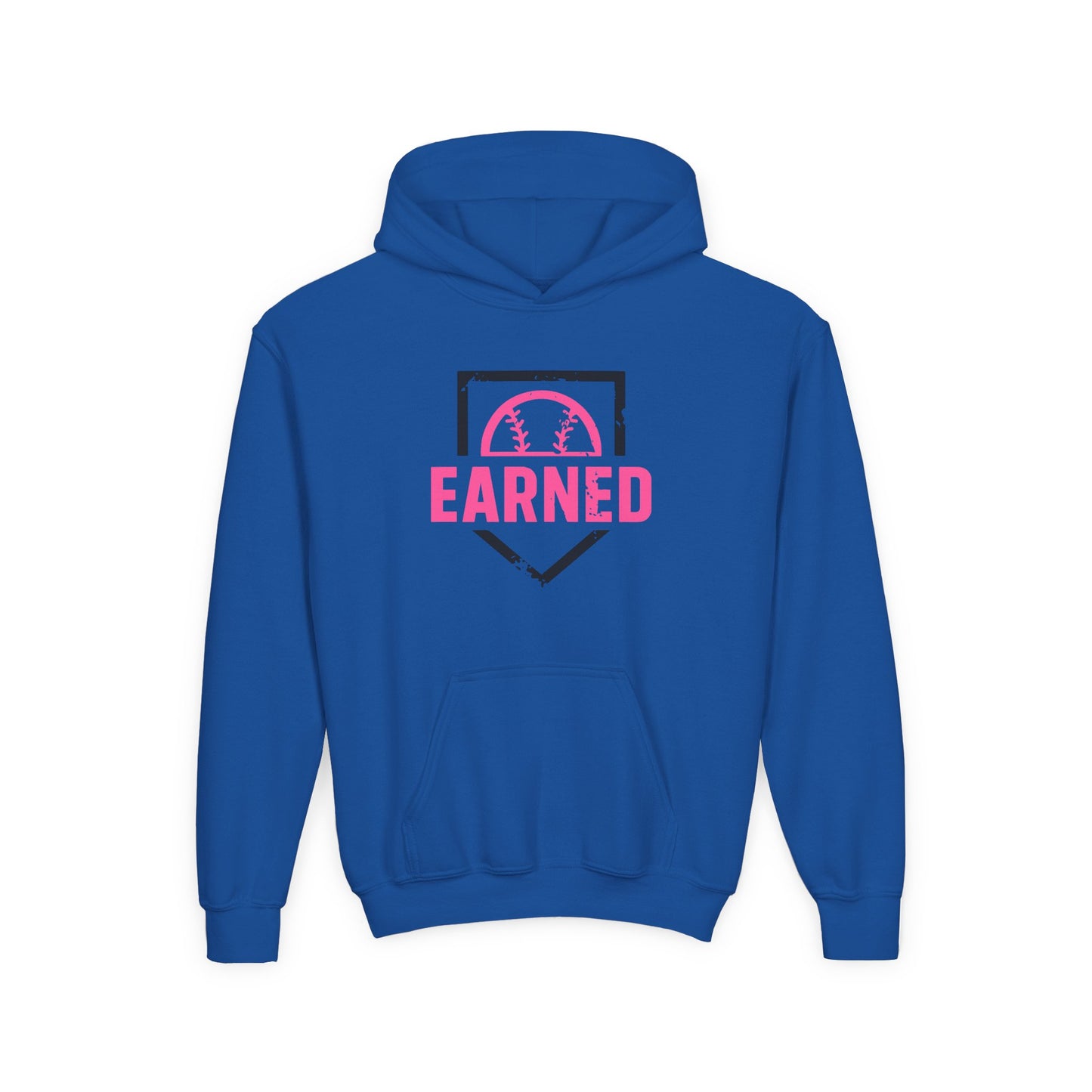 EARNED Logo Youth Hoodie (Hot Pink & Black Font)