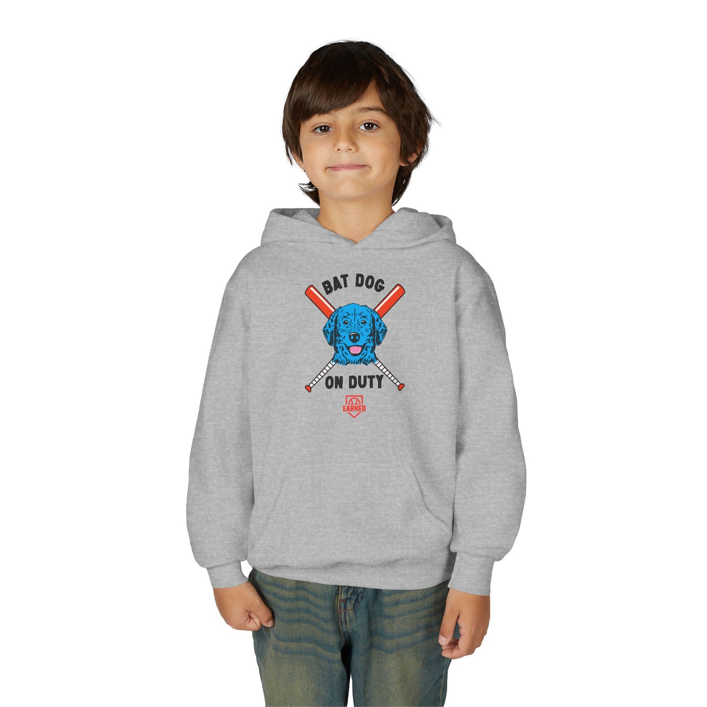 BAT DOG ON DUTY Youth Hoodie (Red, White and Woof) - BARK PARK Collection