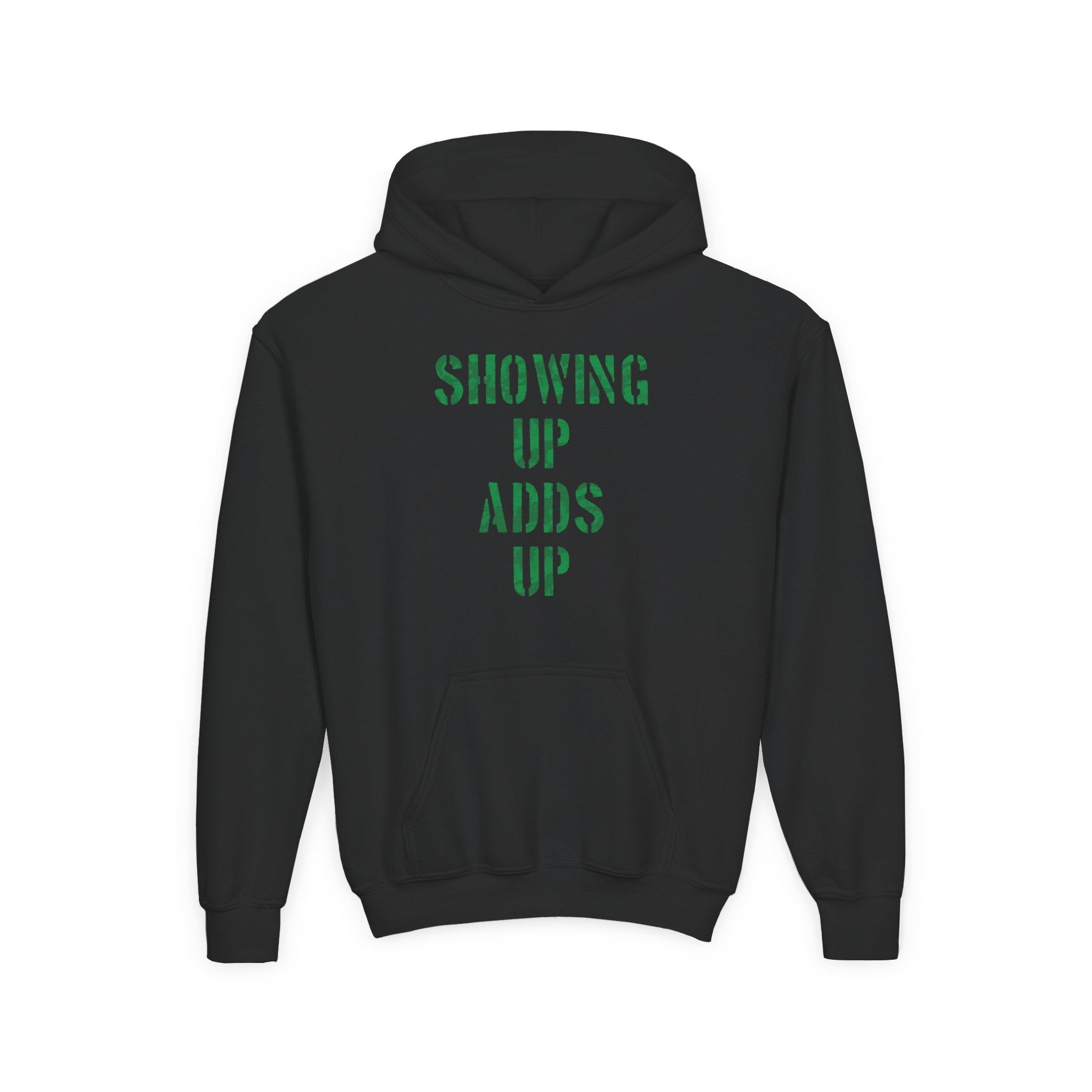 SHOWING UP ADDS UP Youth Hoodie (Green Camo Logo)