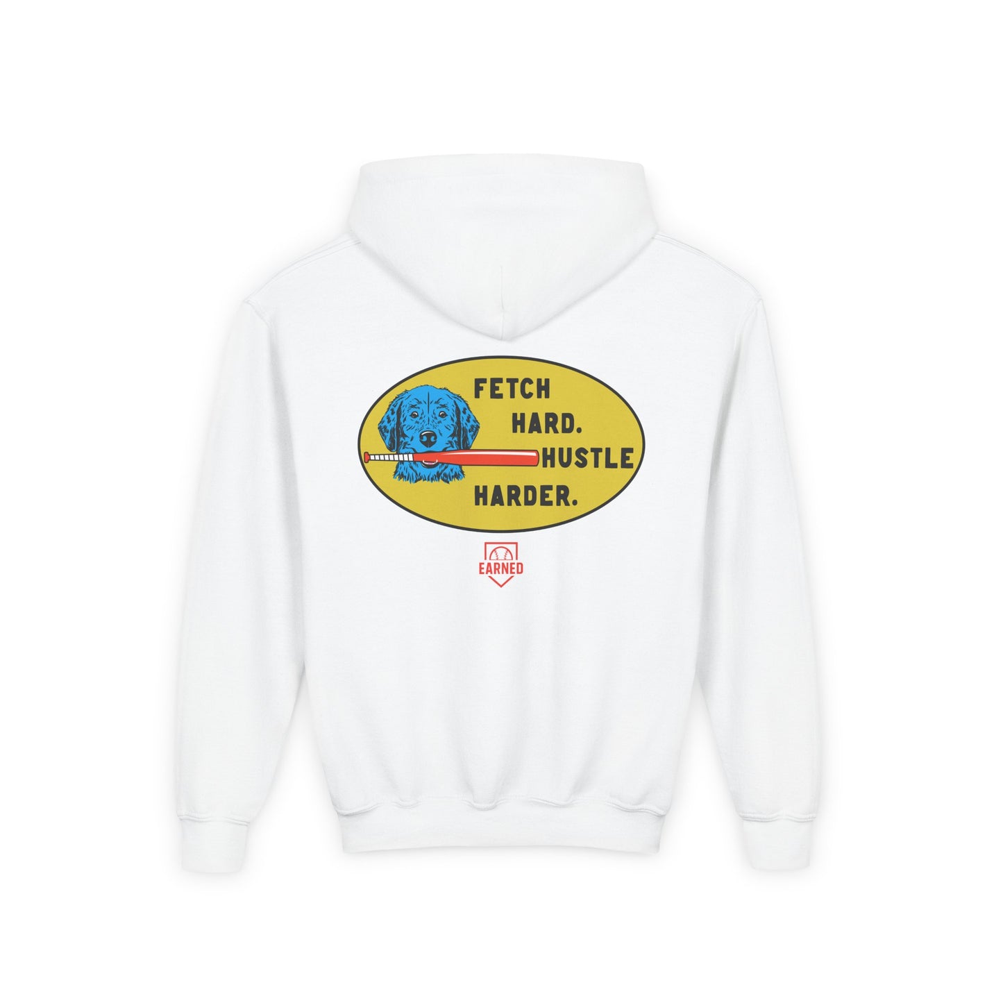 FETCH HARD. HUSTLE HARDER. Youth Hoodie (Red Bat) - BARK PARK Collection