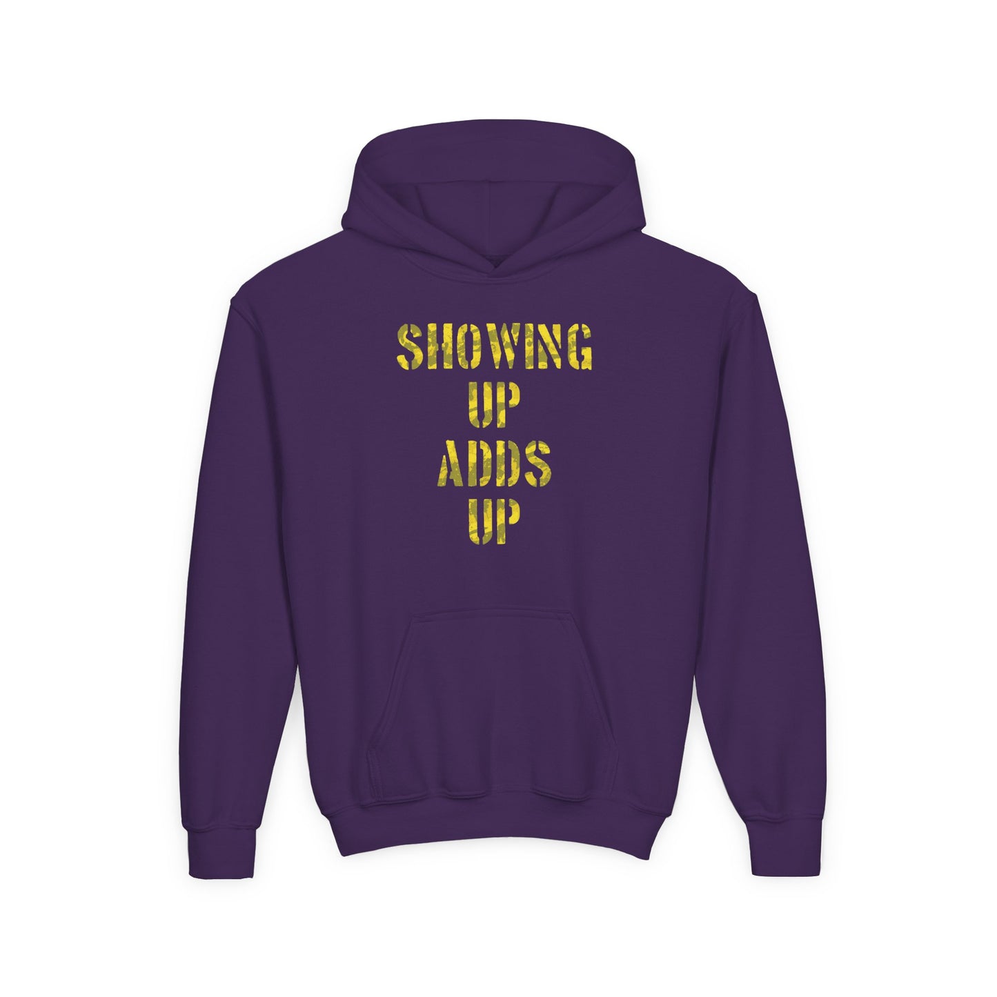 SHOWING UP ADDS UP Youth Hoodie (Yellow Camo Logo)