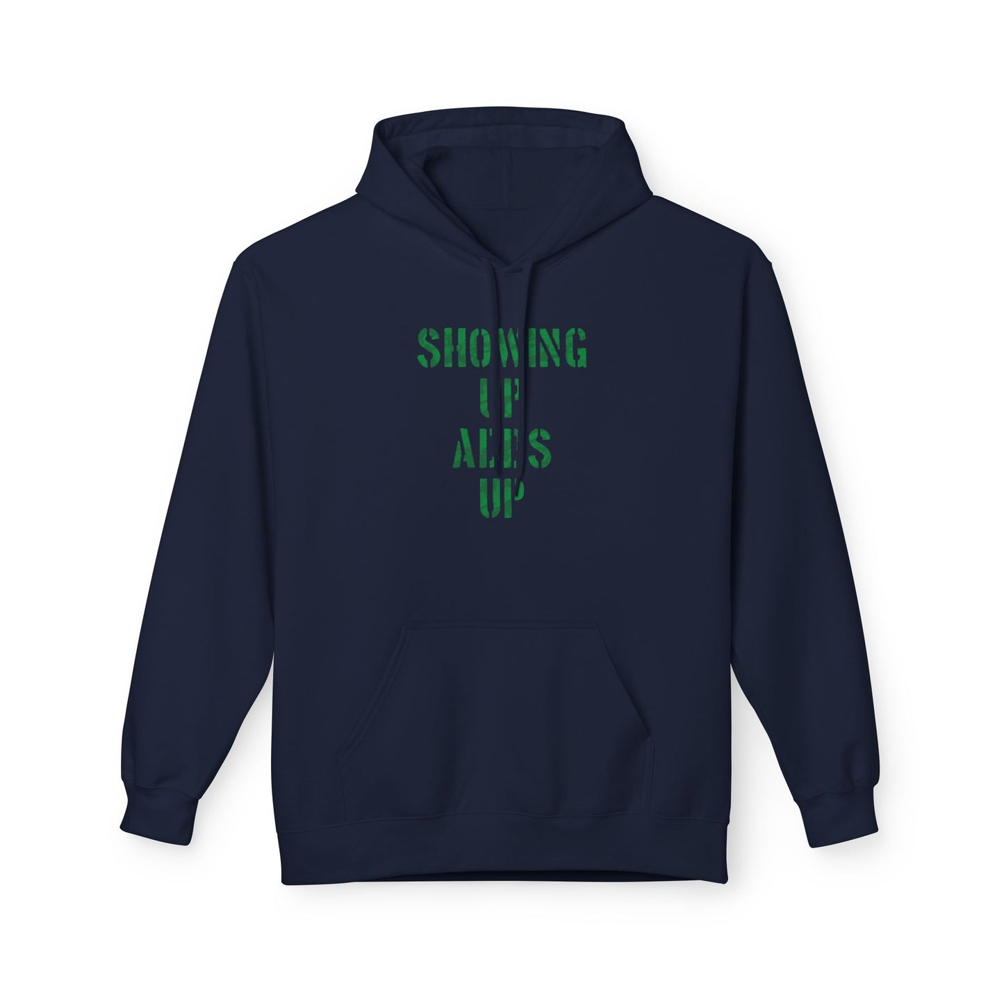SHOWING UP ADDS UP Adult Hoodie (Green Camo Logo)