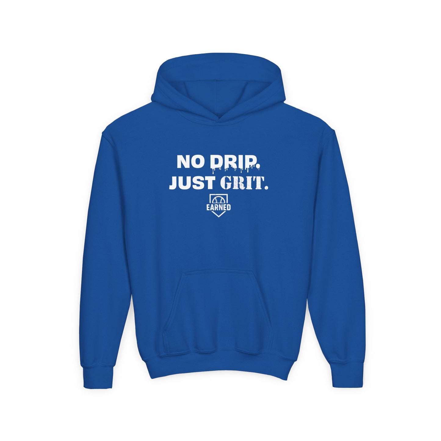 NO DRIP. JUST GRIT. Youth Hoodie (White Logo)