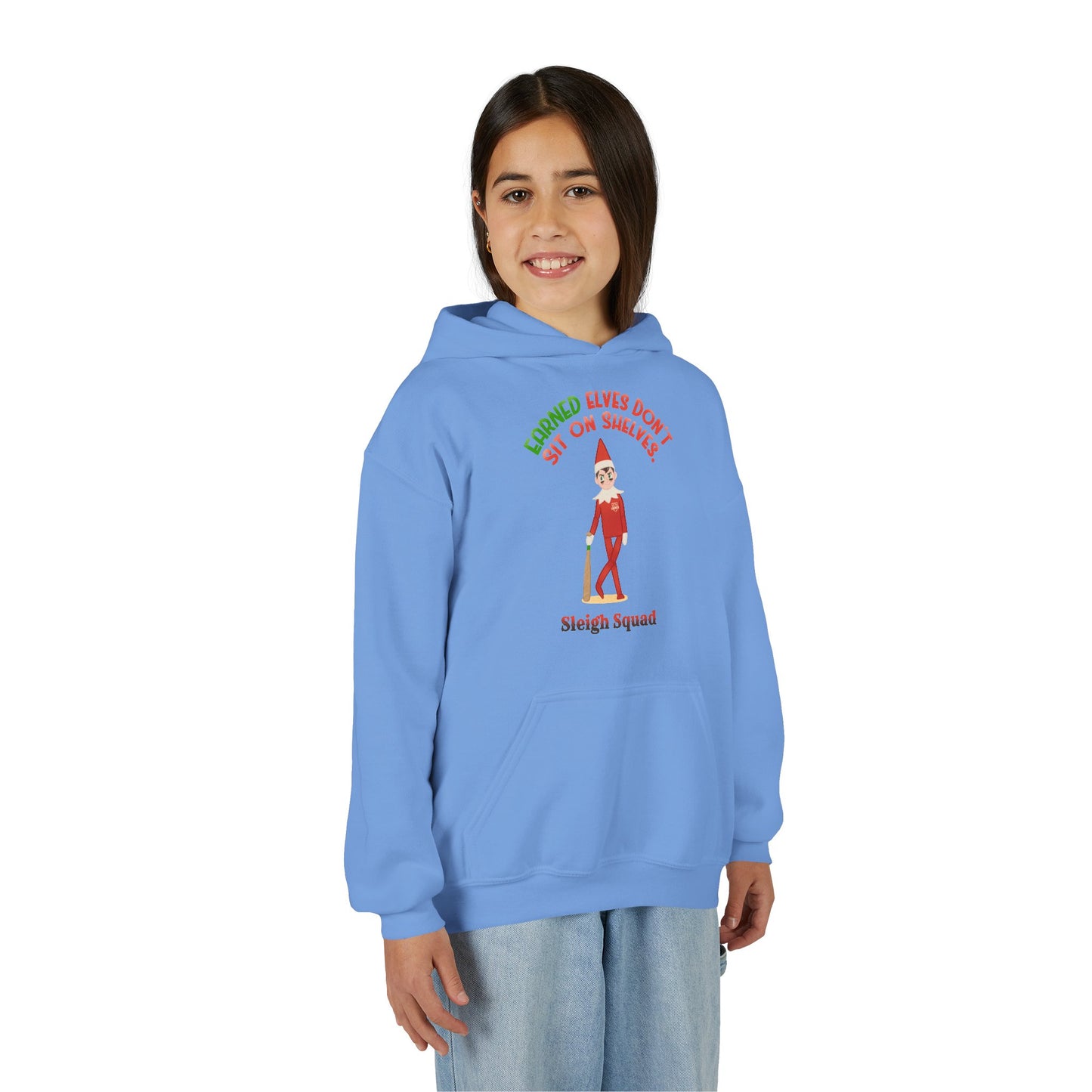 EARNED ELVES DON'T SIT ON SHELVES Youth Hoodie - SLEIGH SQUAD Collection