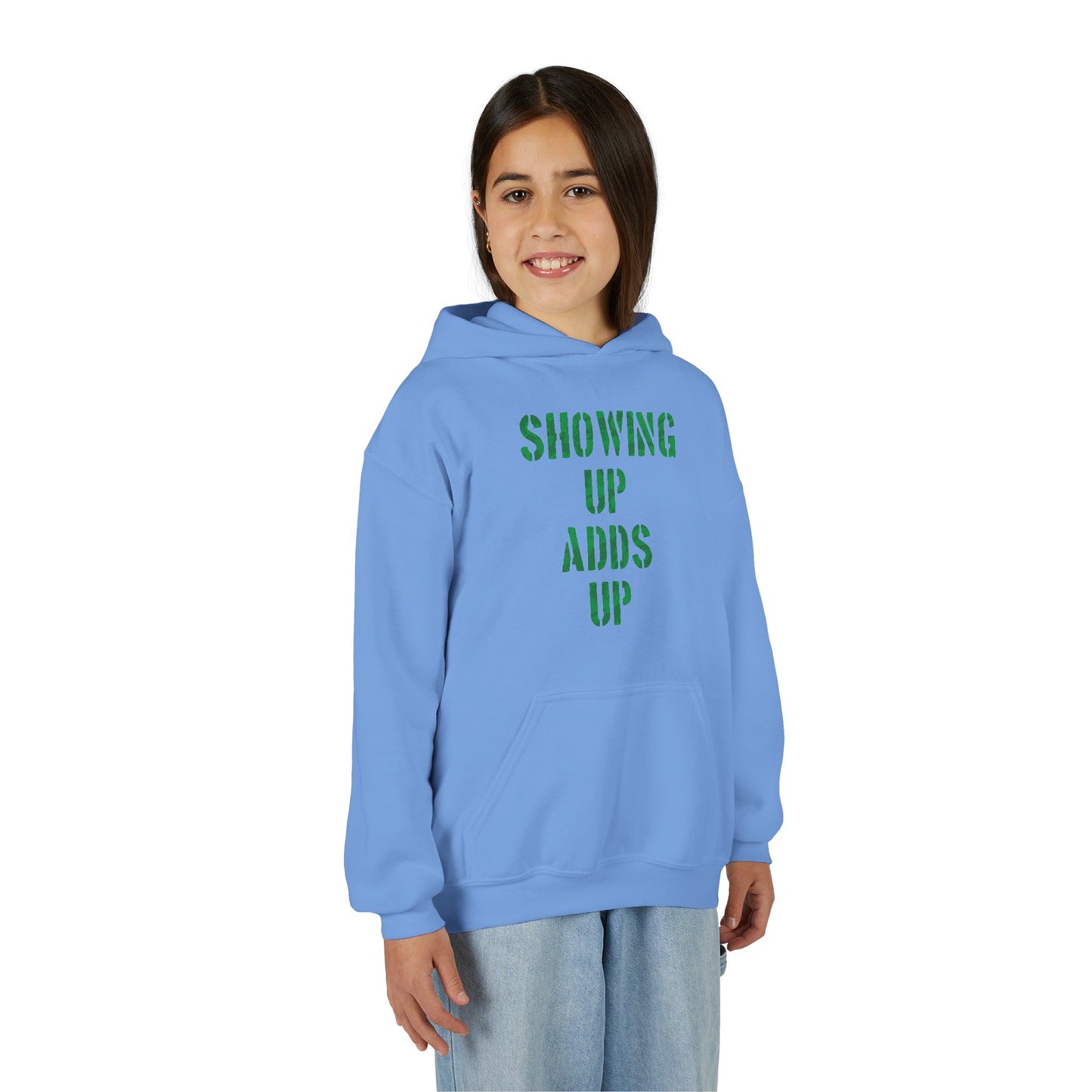 SHOWING UP ADDS UP Youth Hoodie (Green Camo Logo)