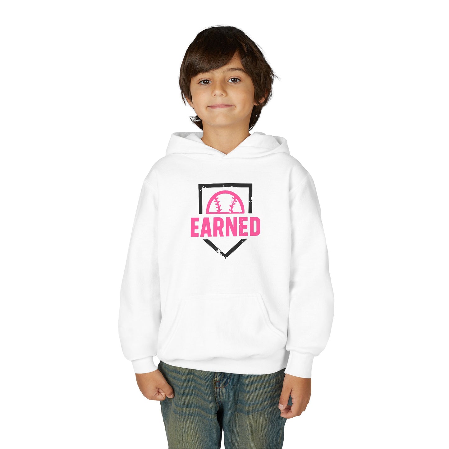EARNED Logo Youth Hoodie (Hot Pink & Black Font)