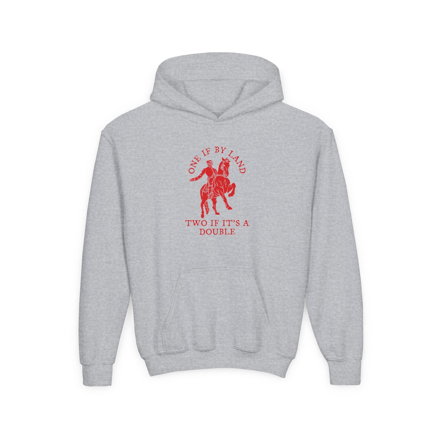ONE IF BY LAND, TWO IF IT'S A DOUBLE Youth Hoodie (Paul Revere Red) - AMERICA 250 Collection