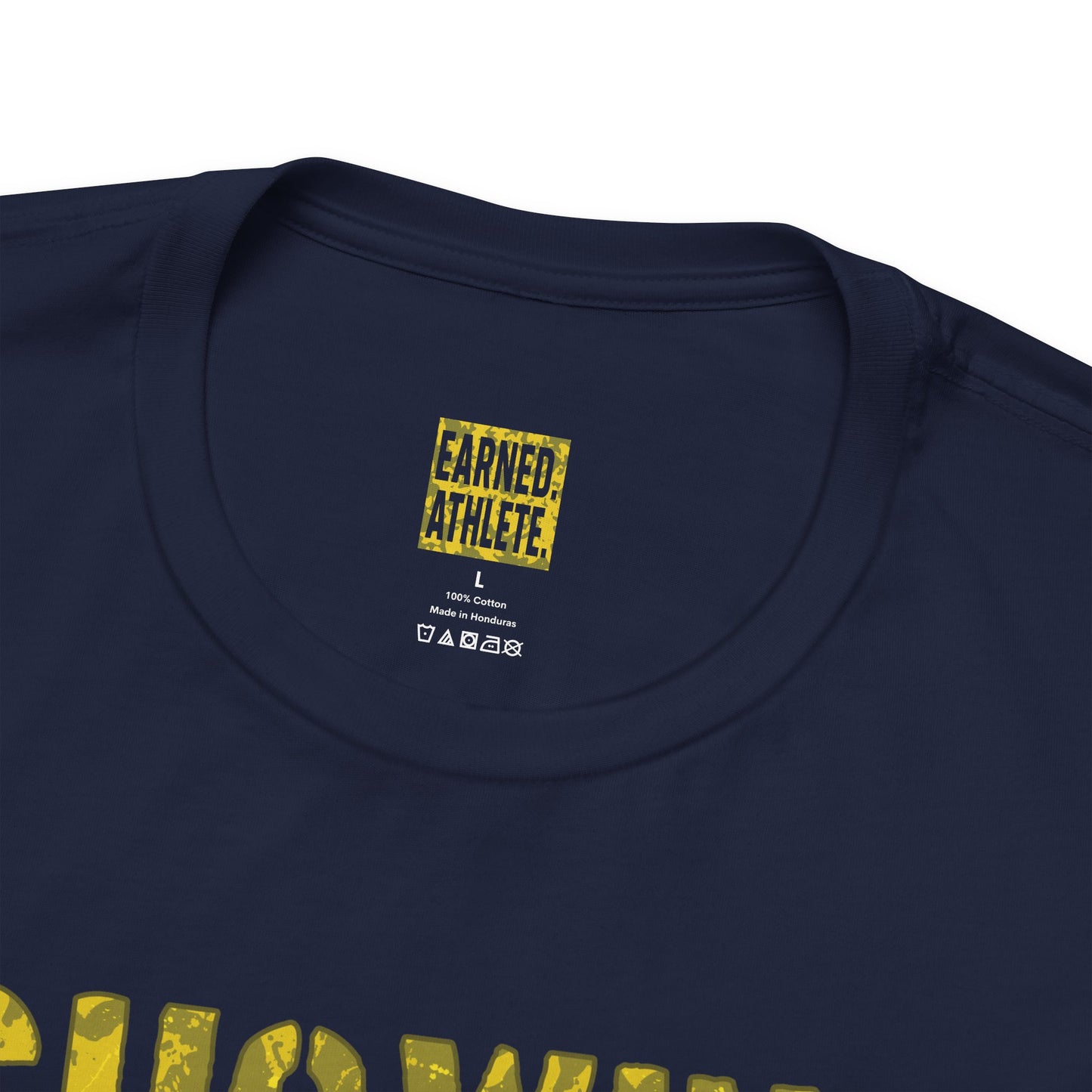 SHOWING UP ADDS UP Tee (Yellow Camo Font)