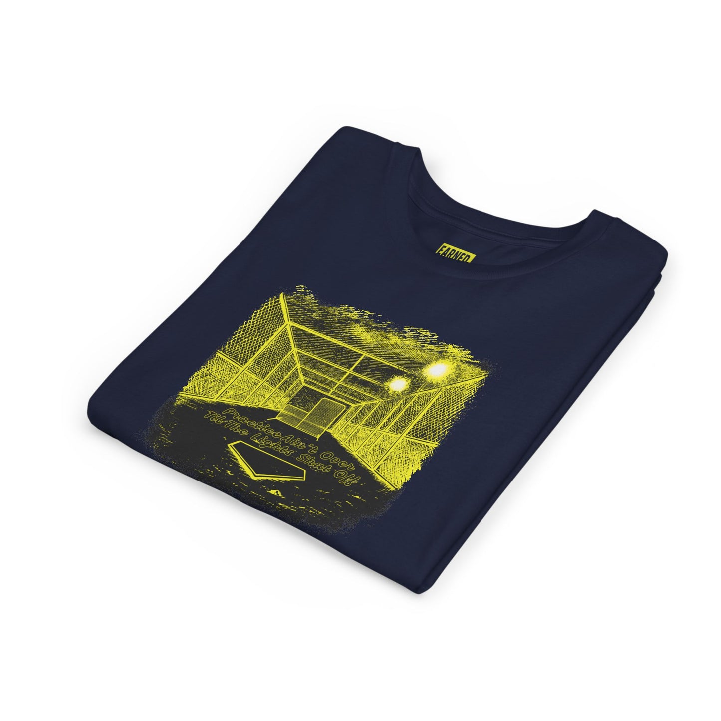 PRACTICE AIN'T OVER TILL THE LIGHTS SHUT OFF Youth Tee (Yellow Font)