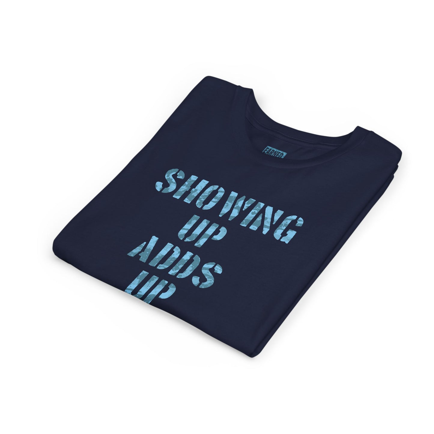 SHOWING UP ADDS UP Youth Tee (Blue Camo Font)