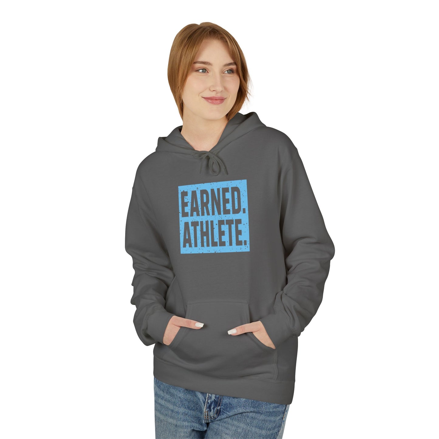 EARNED. ATHLETE. Hoodie (Light Blue Logo)