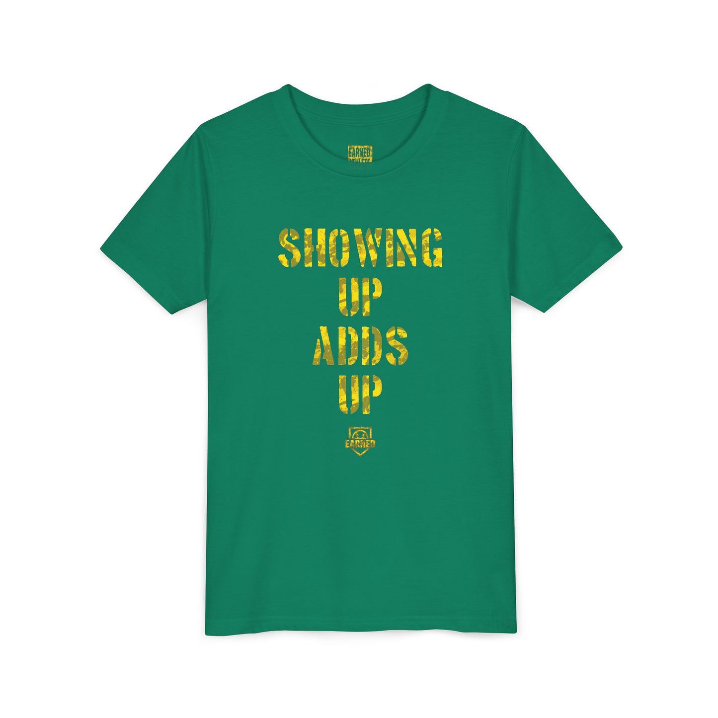 SHOWING UP, ADDS UP Youth Tee (Yellow Font)