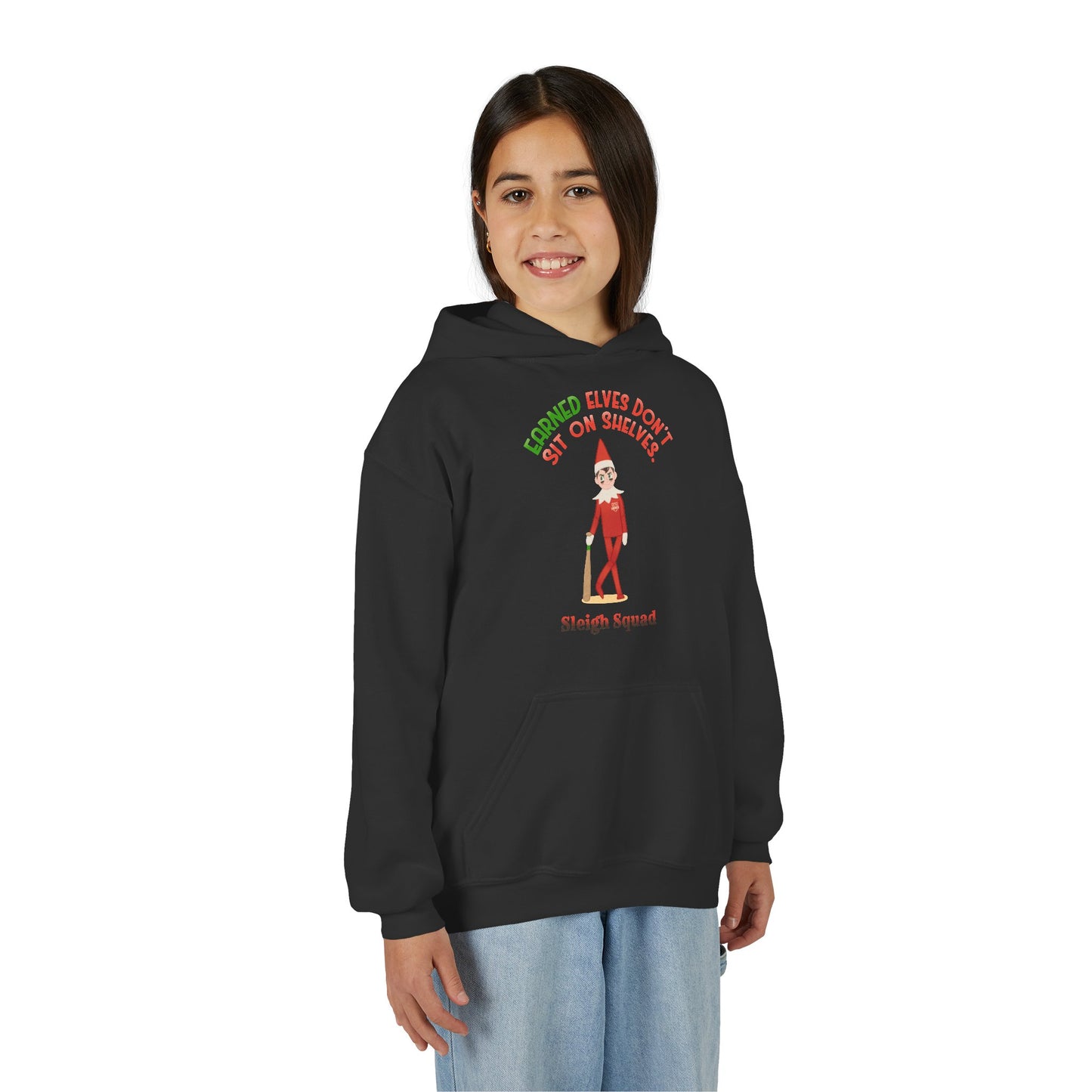 EARNED ELVES DON'T SIT ON SHELVES Youth Hoodie - SLEIGH SQUAD Collection