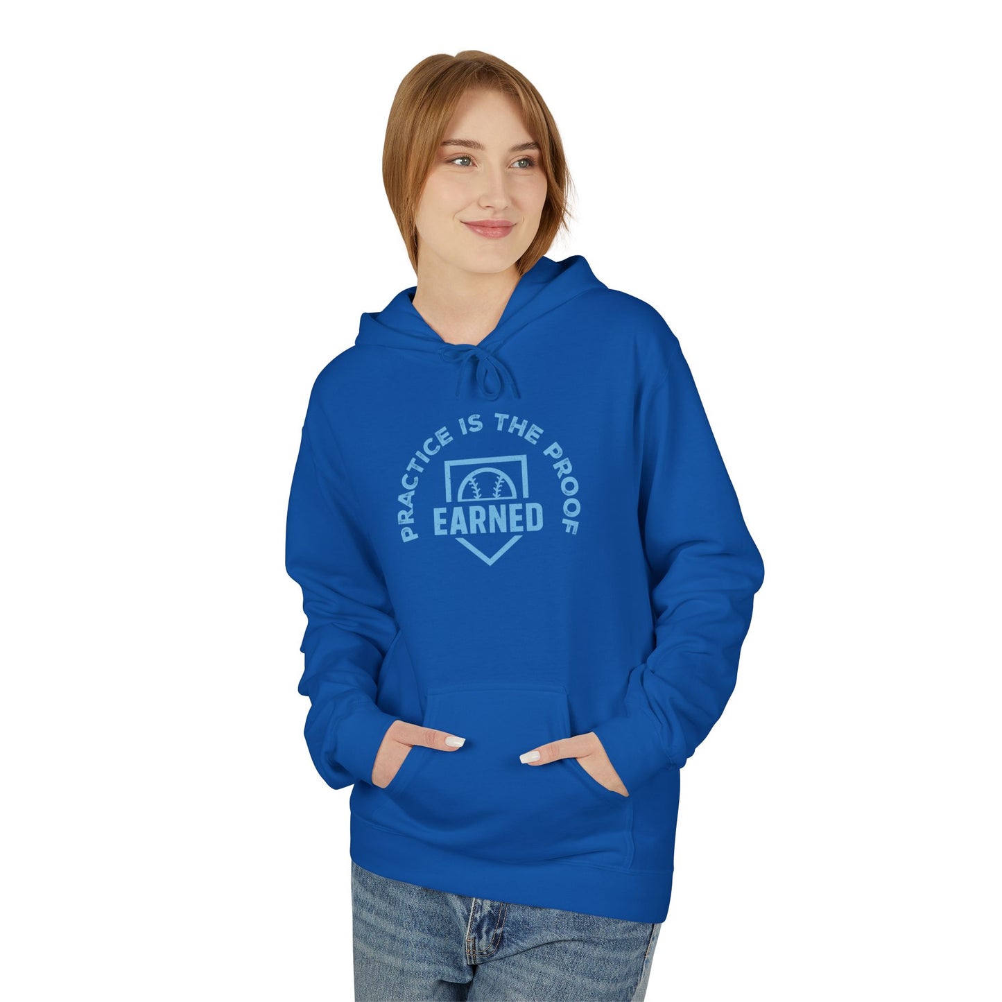 PRACTICE IS THE PROOF Hoodie (Light Blue Font)