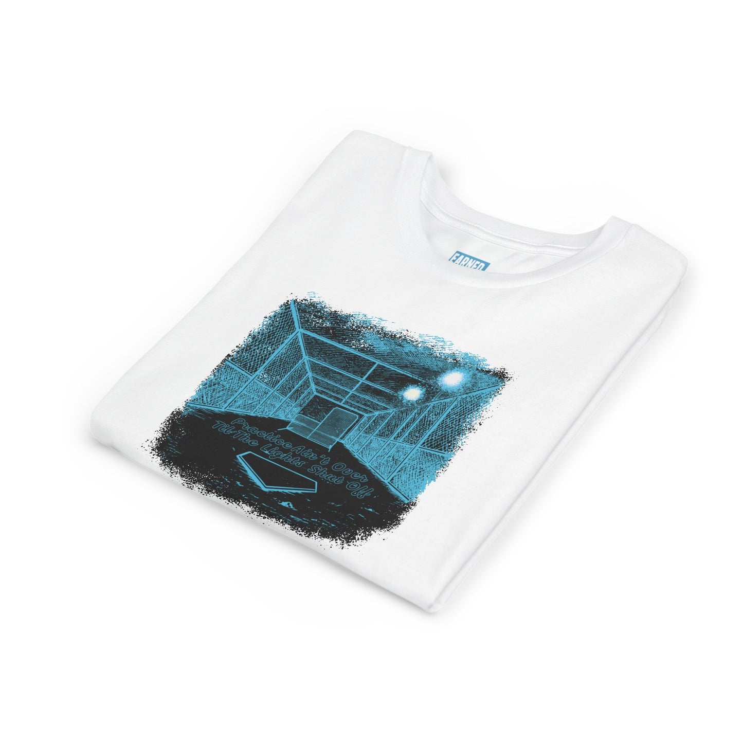 PRACTICE AIN'T OVER TILL THE LIGHTS SHUT OFF Youth Tee (Blue Font)