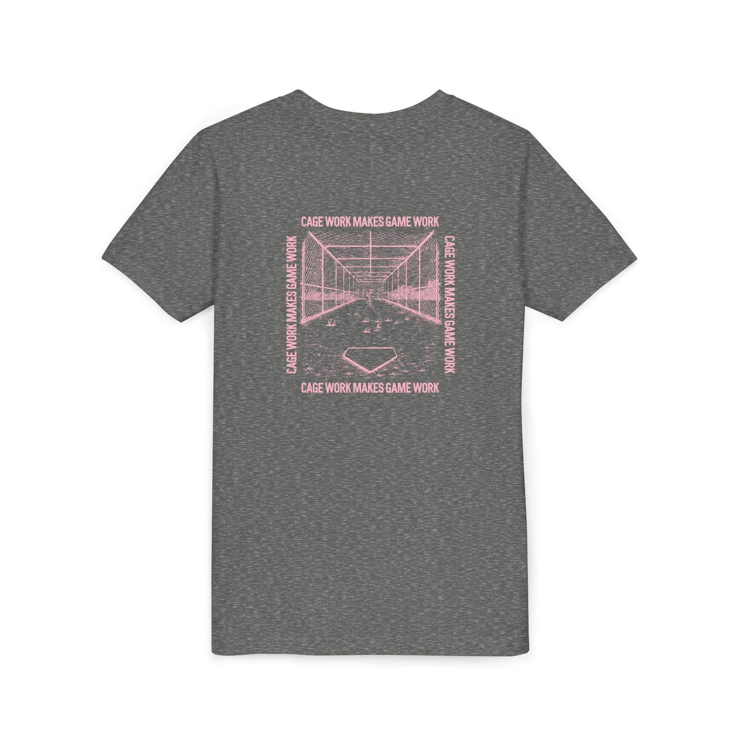 CAGE WORK MAKES GAME WORK Youth Tee (Pink Font)