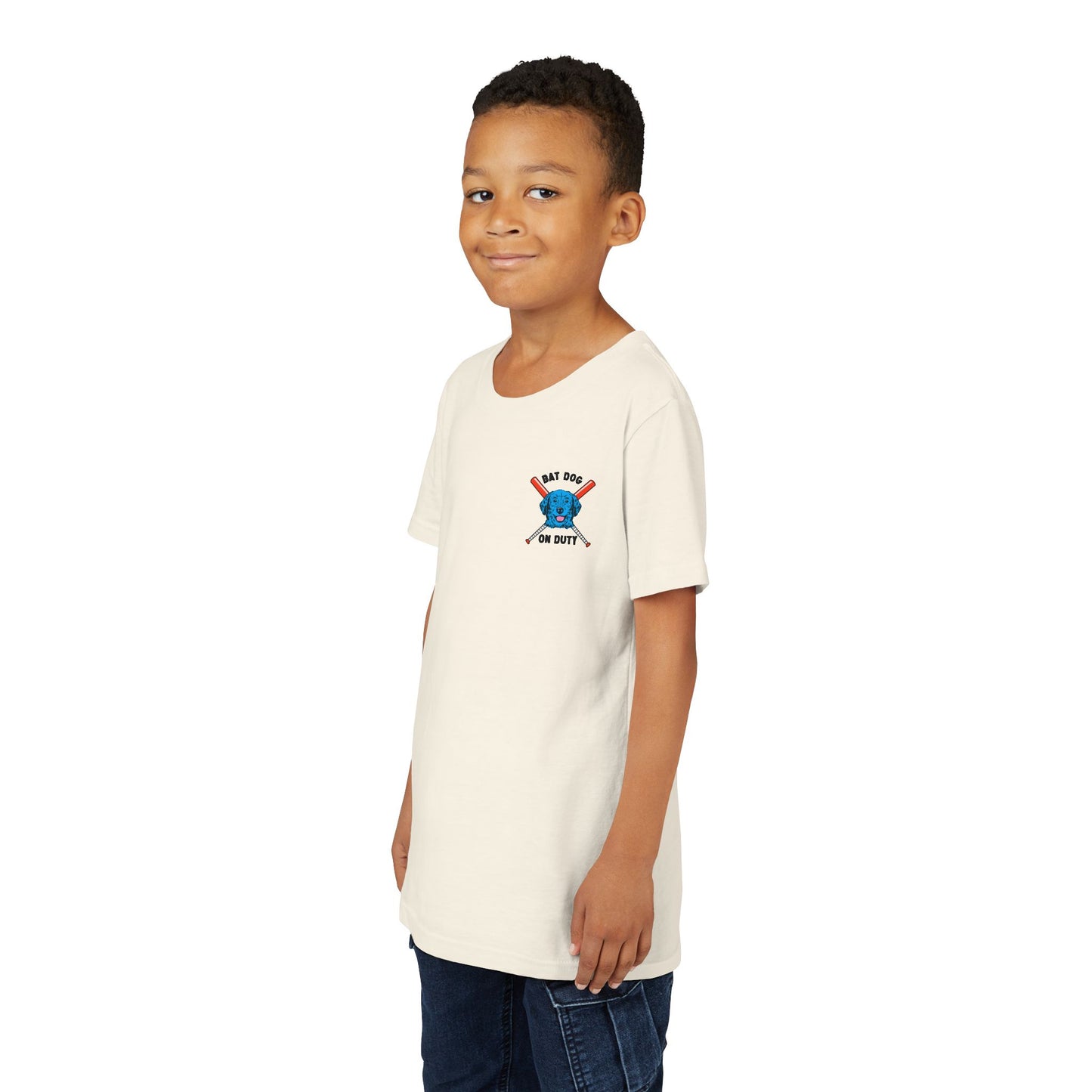 FETCH HARD. HUSTLE HARDER. Youth Tee (Red Bat) - BARK PARK Collection