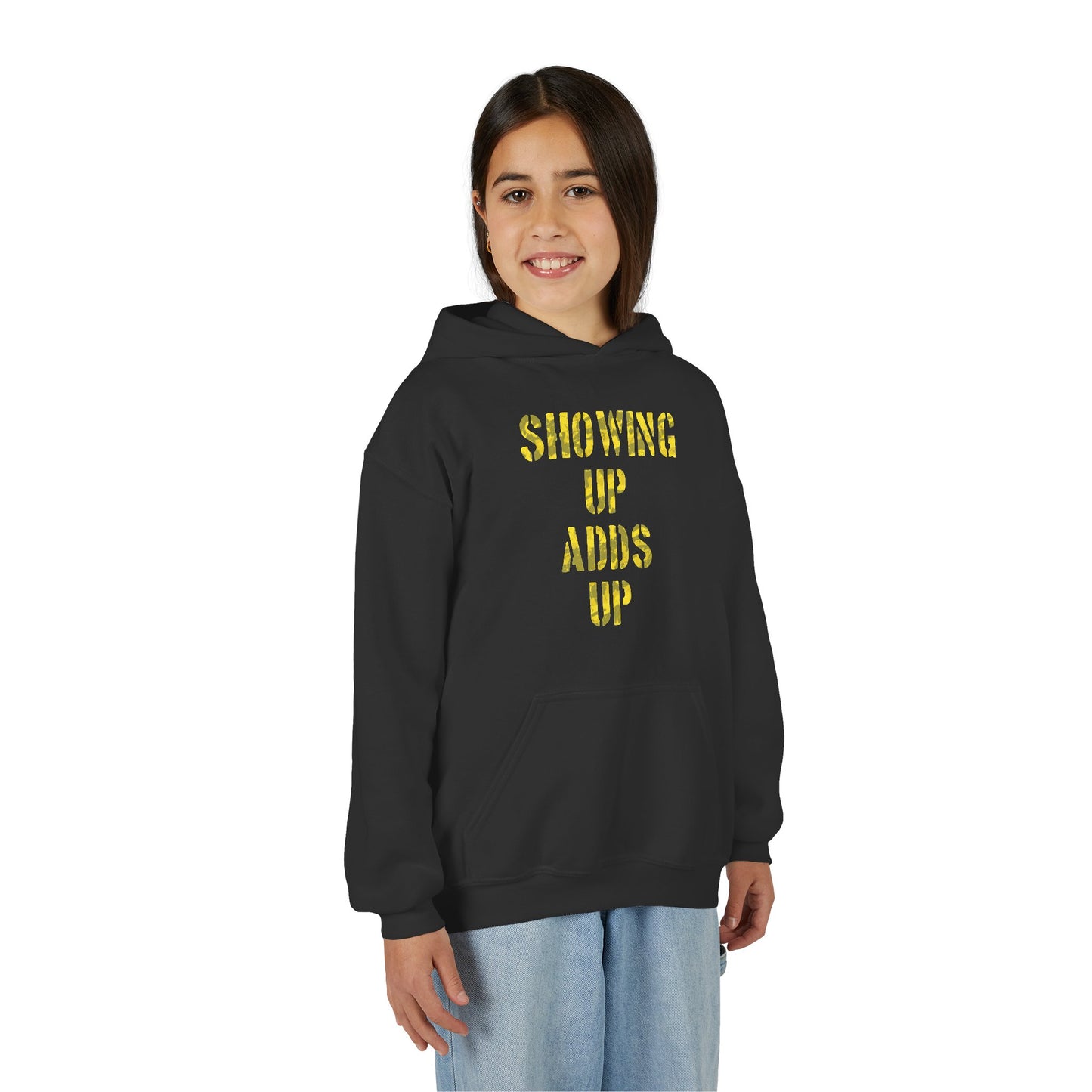 SHOWING UP ADDS UP Youth Hoodie (Yellow Camo Logo)