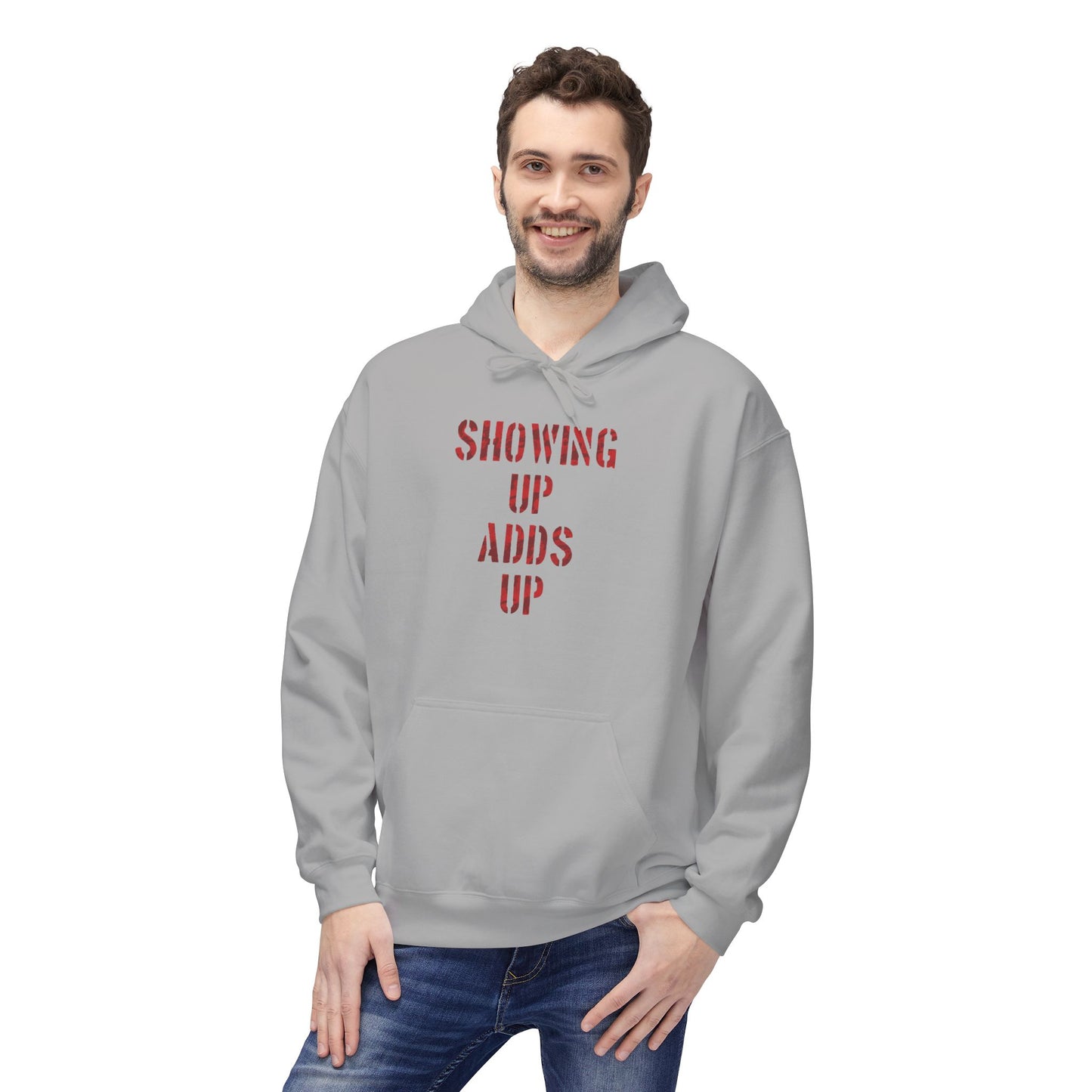 SHOWING UP ADDS UP Adult Hoodie (Red Camo Logo)