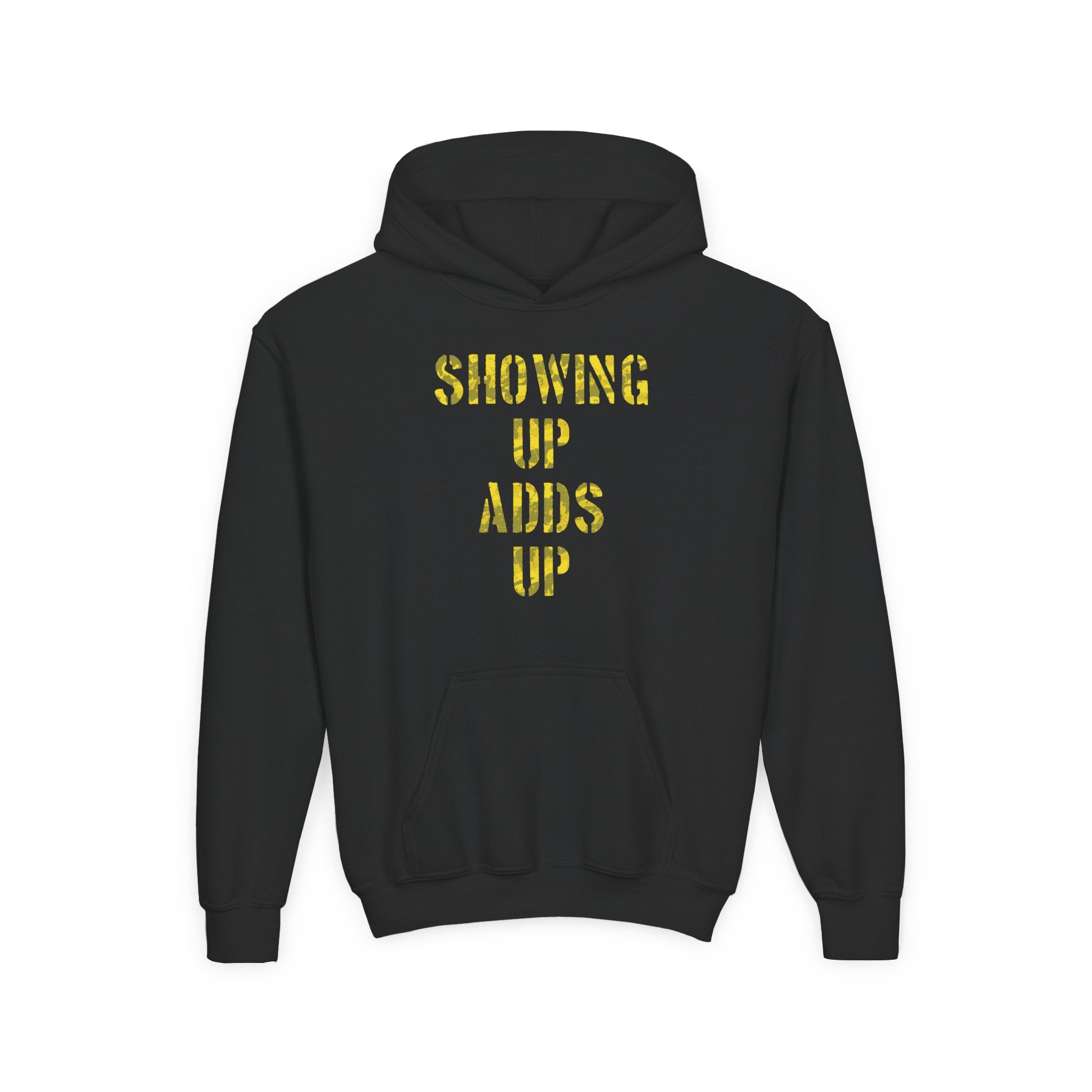 SHOWING UP ADDS UP Youth Hoodie (Yellow Camo Logo)