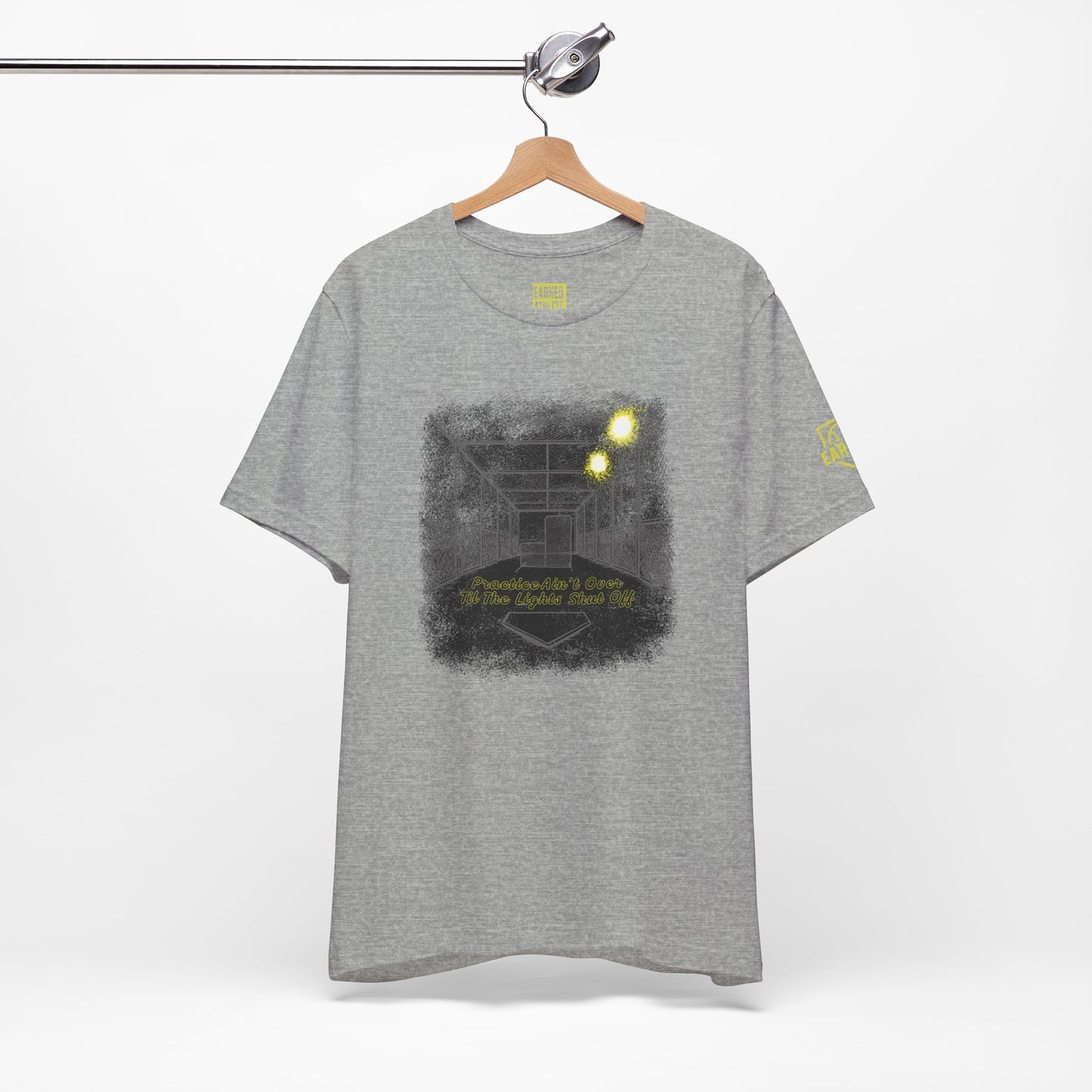 PRACTICE AIN'T OVER TILL THE LIGHTS SHUT OFF Tee (Dark)